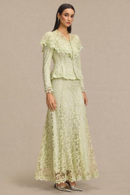 Lace Ruffle Top & High Waist Maxi Skirt Set