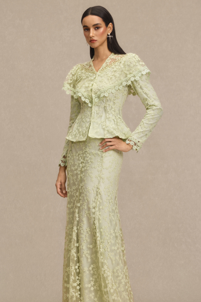 Lace Ruffle Top & High Waist Maxi Skirt Set