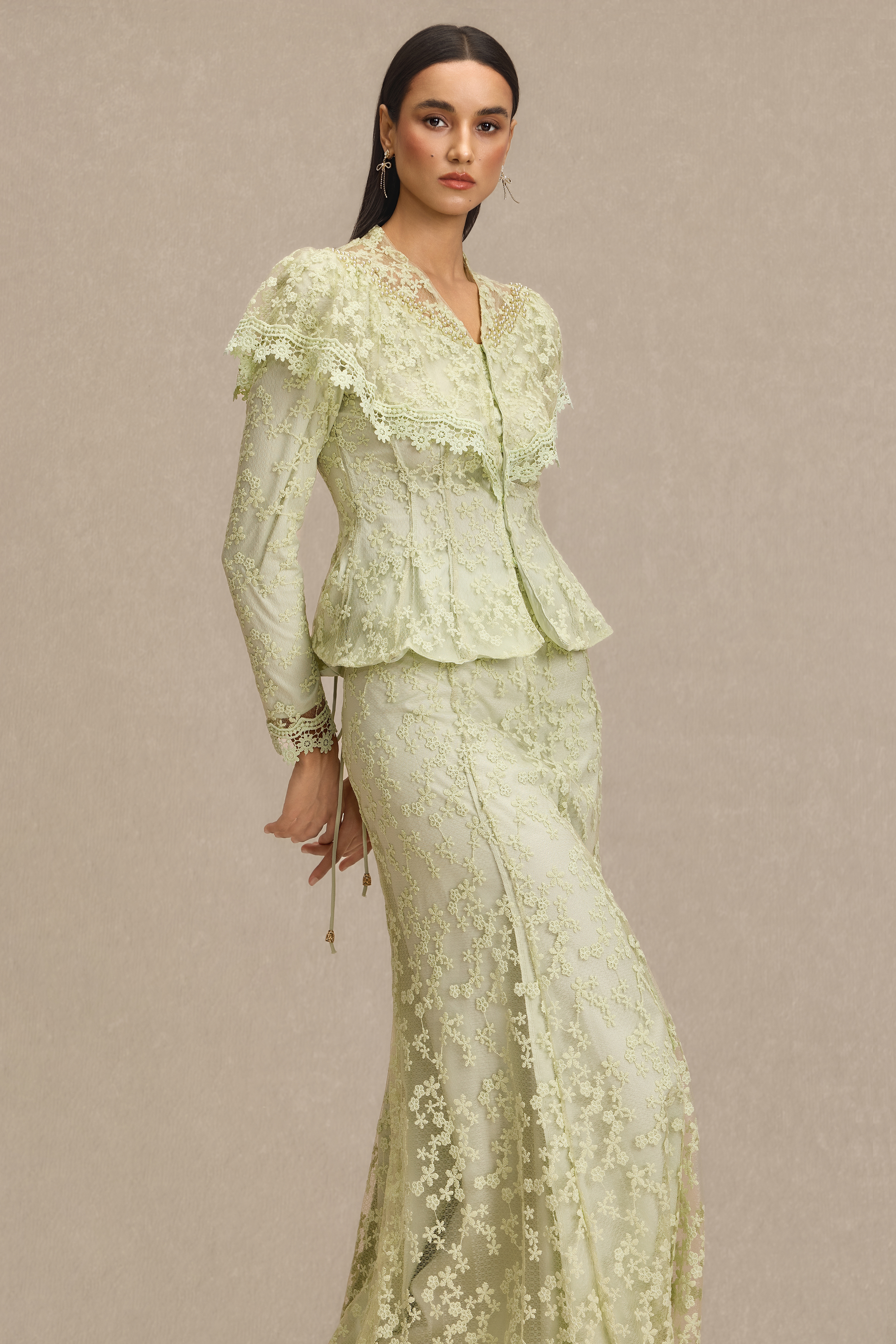 Lace Ruffle Top & High Waist Maxi Skirt Set