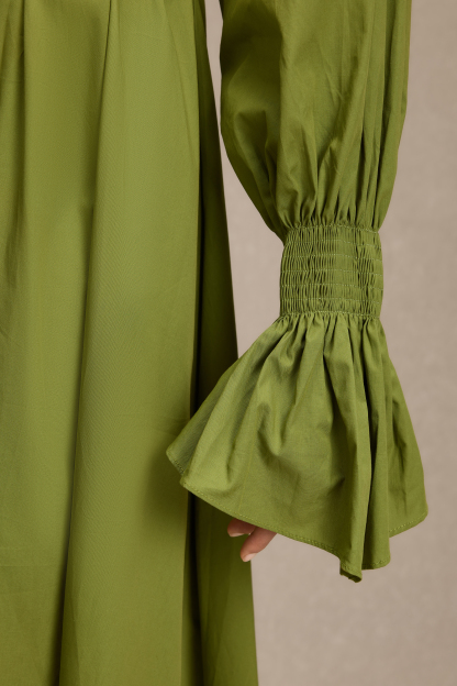 Lace-Up V-Neck Lantern Sleeve Maxi Dress With Belt