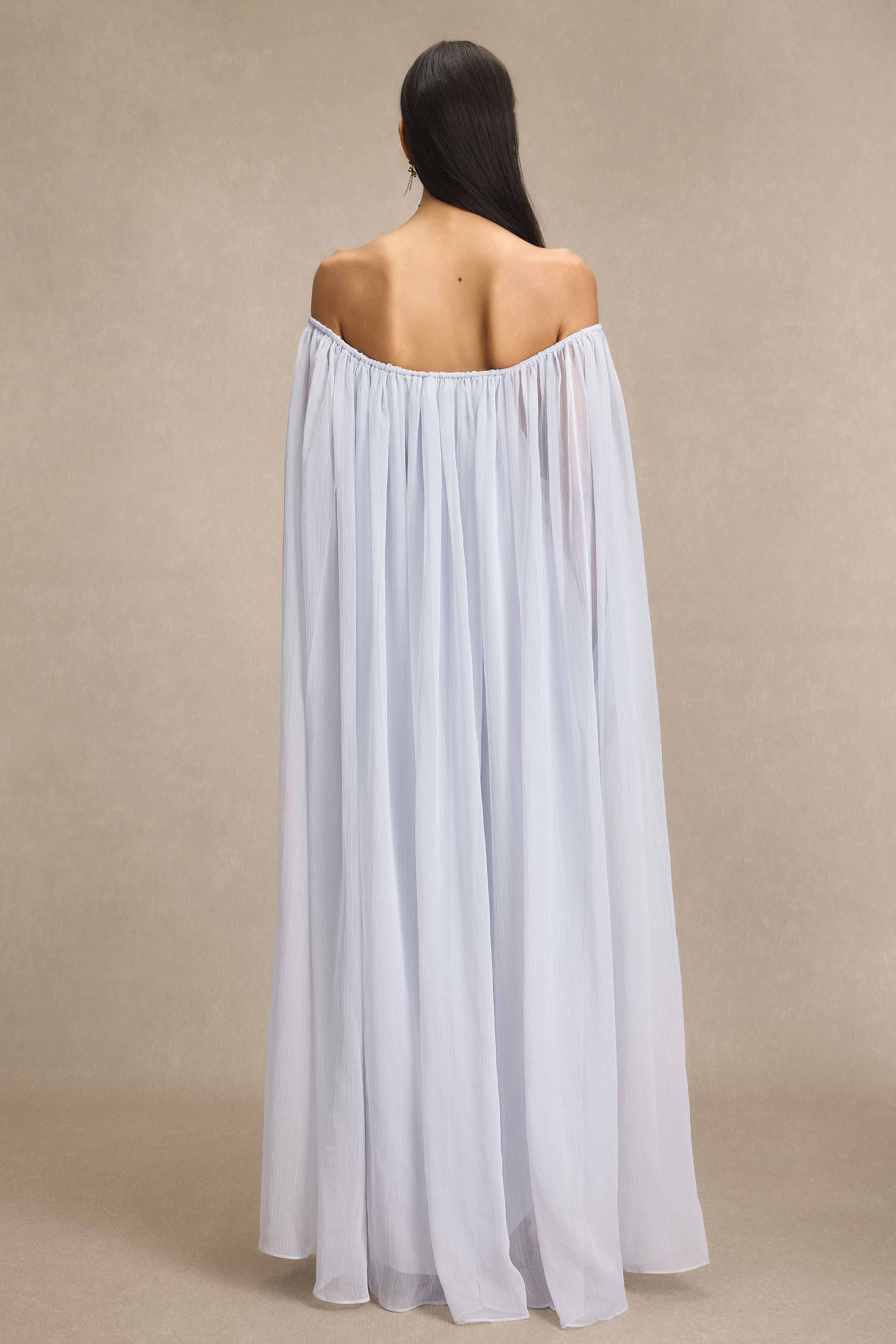 Solid Off Shoulder Cape Sleeve Maxi Dress
