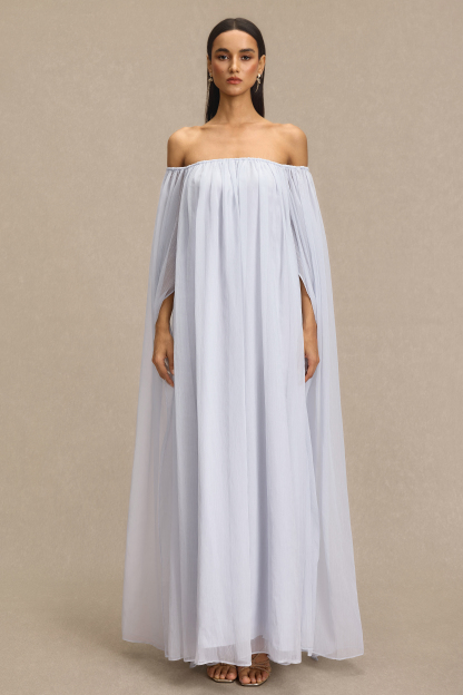 Solid Off Shoulder Cape Sleeve Maxi Dress