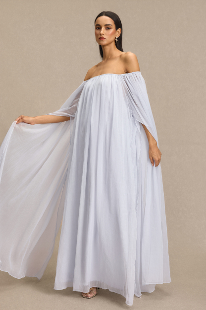 Solid Off Shoulder Cape Sleeve Maxi Dress