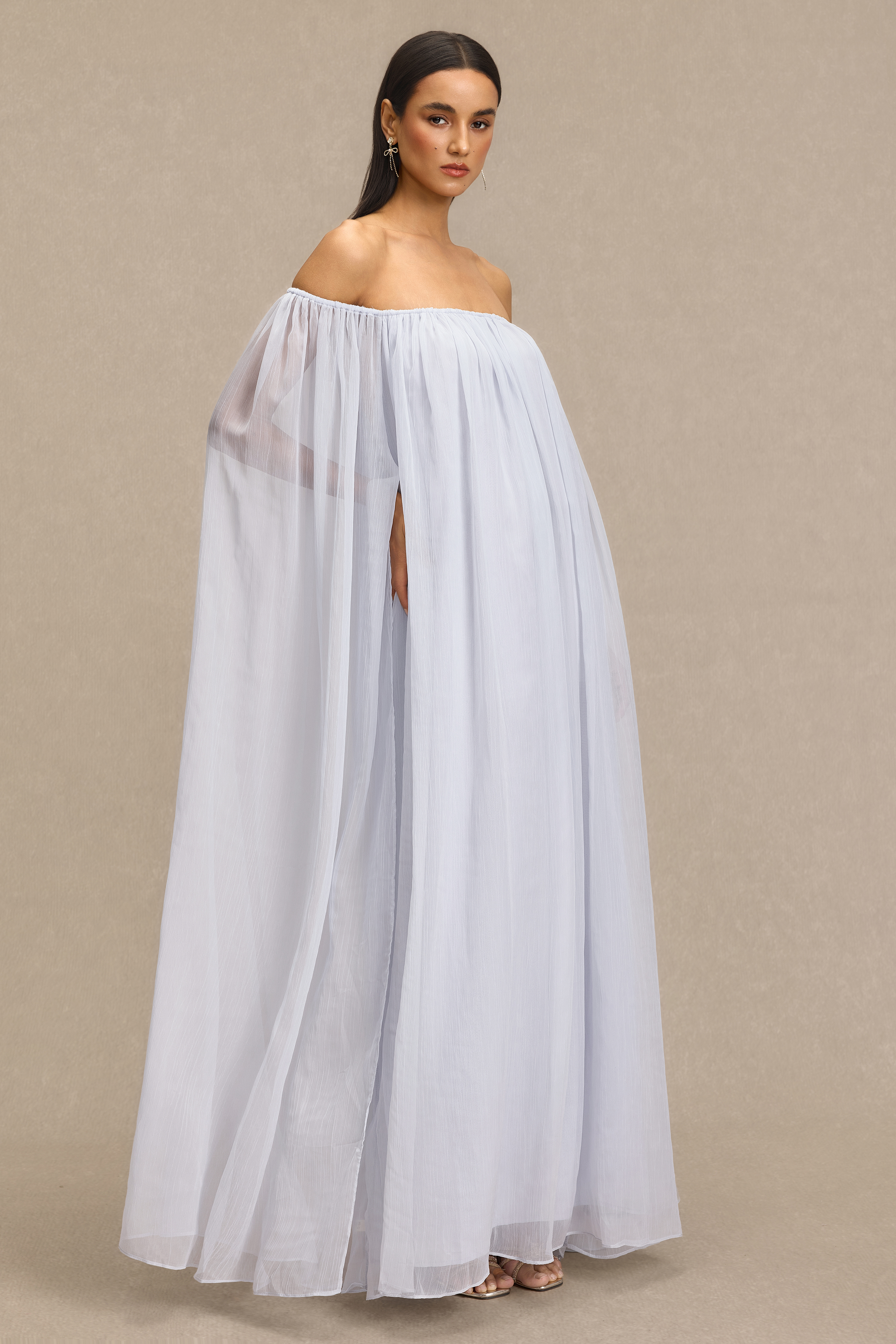 Solid Off Shoulder Cape Sleeve Maxi Dress