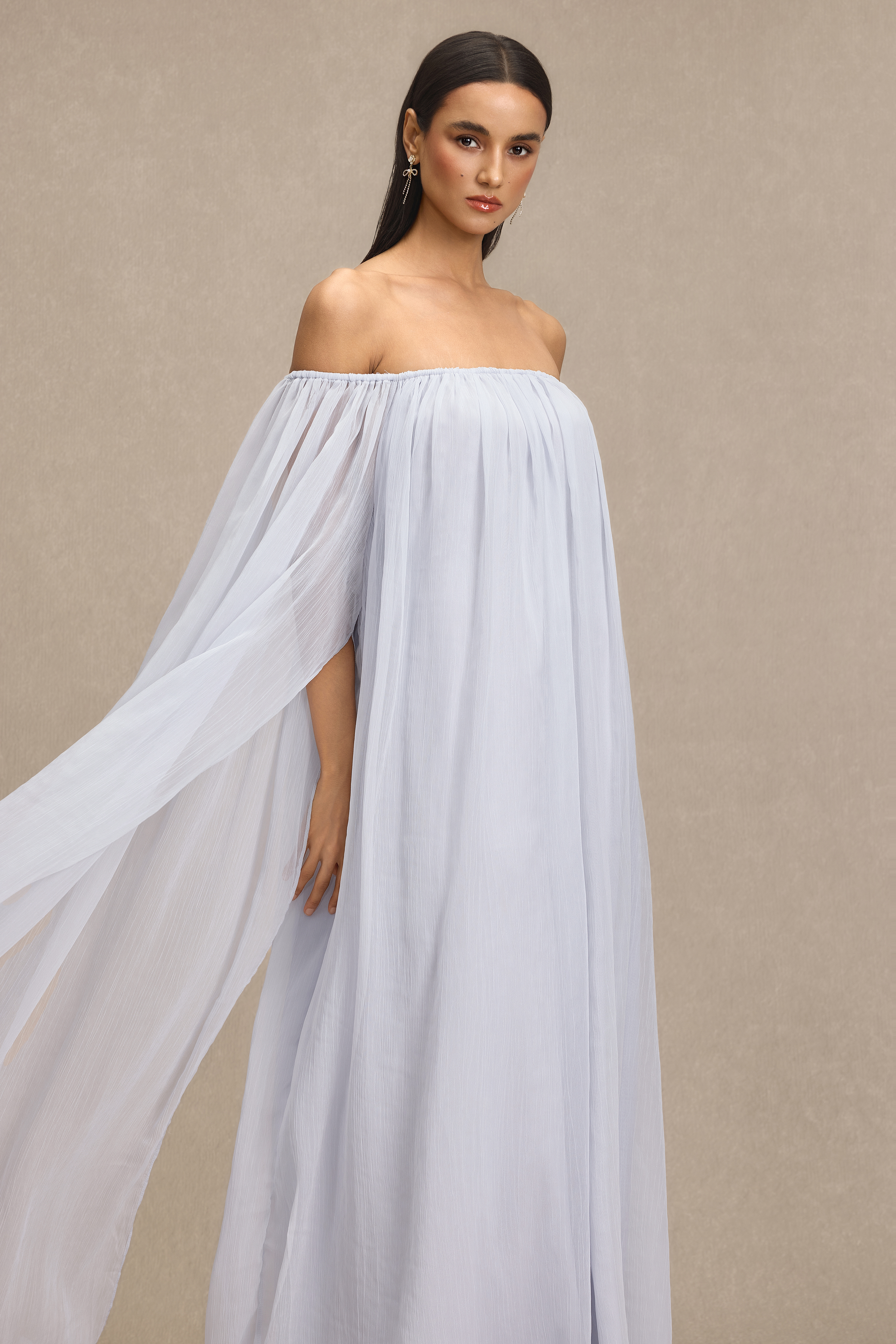 Solid Off Shoulder Cape Sleeve Maxi Dress