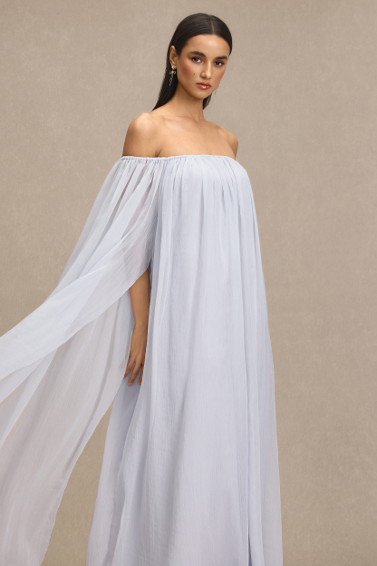 Solid Off Shoulder Cape Sleeve Maxi Dress