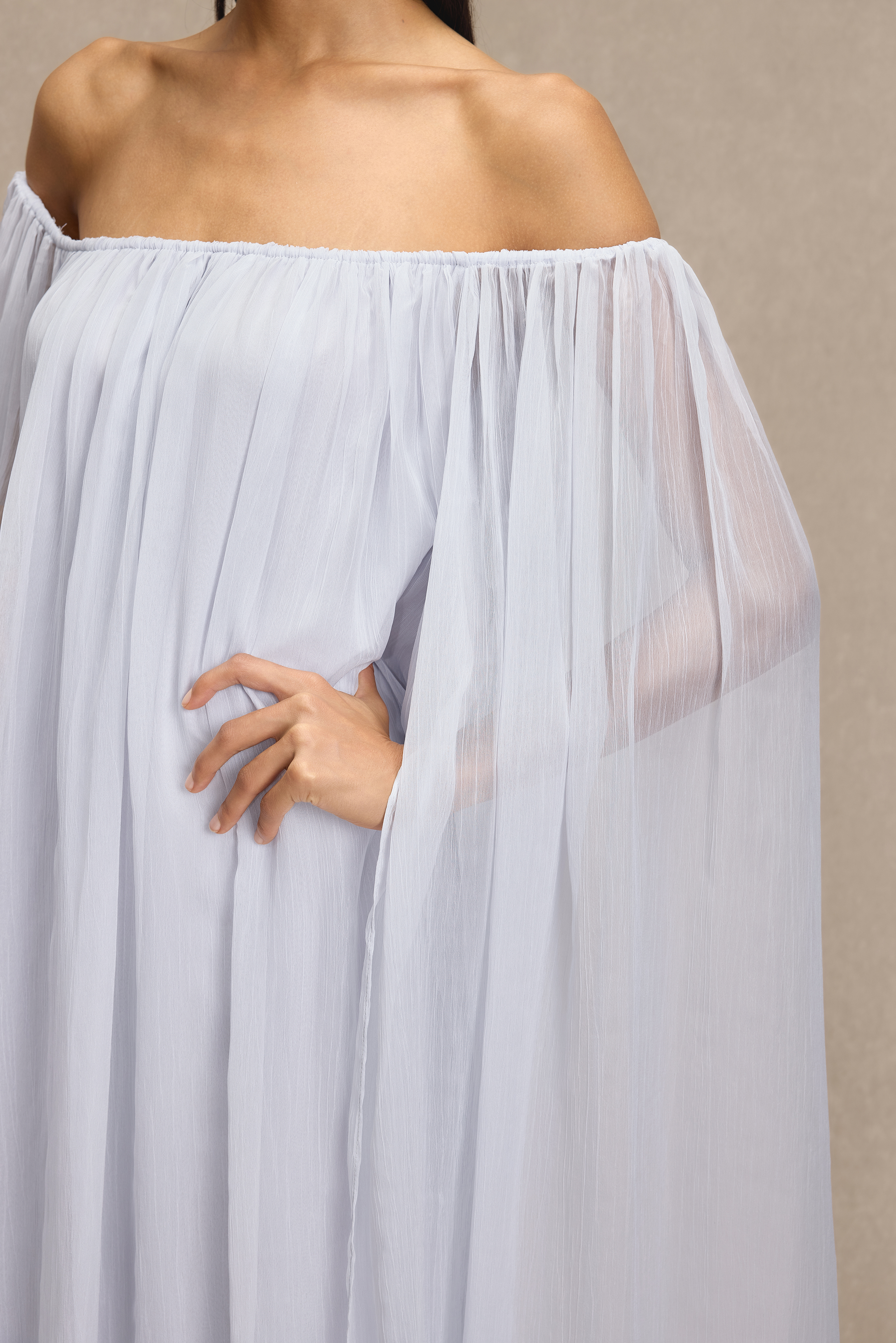Solid Off Shoulder Cape Sleeve Maxi Dress