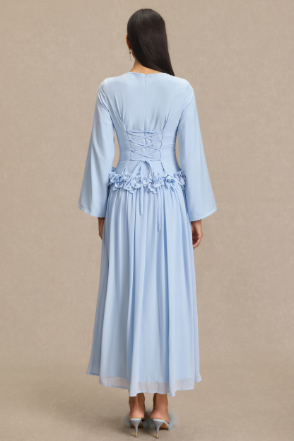3D Flower Long Sleeve Midi Dress