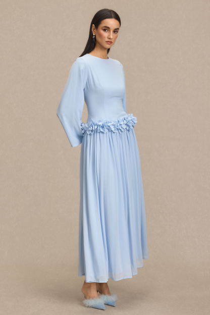 3D Flower Long Sleeve Midi Dress