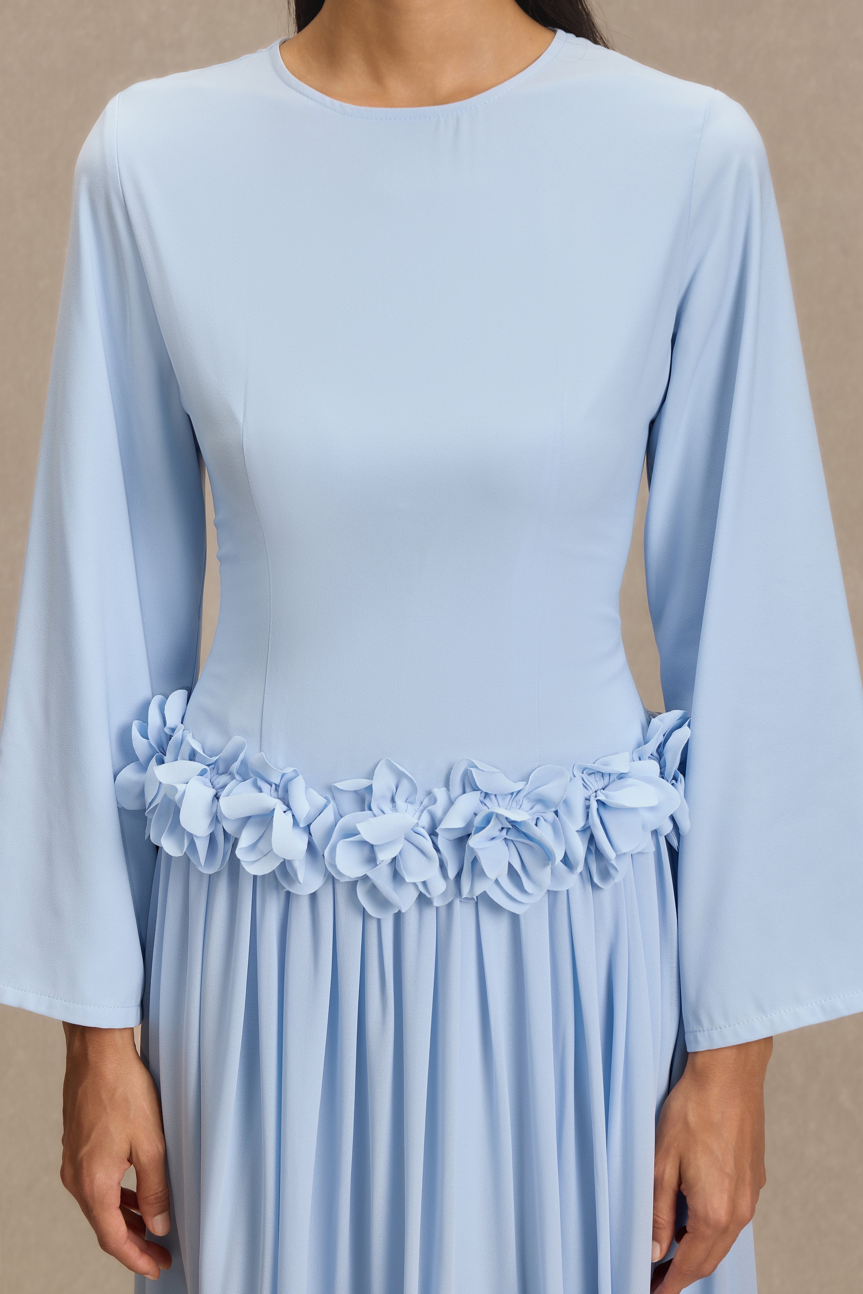 3D Flower Long Sleeve Midi Dress