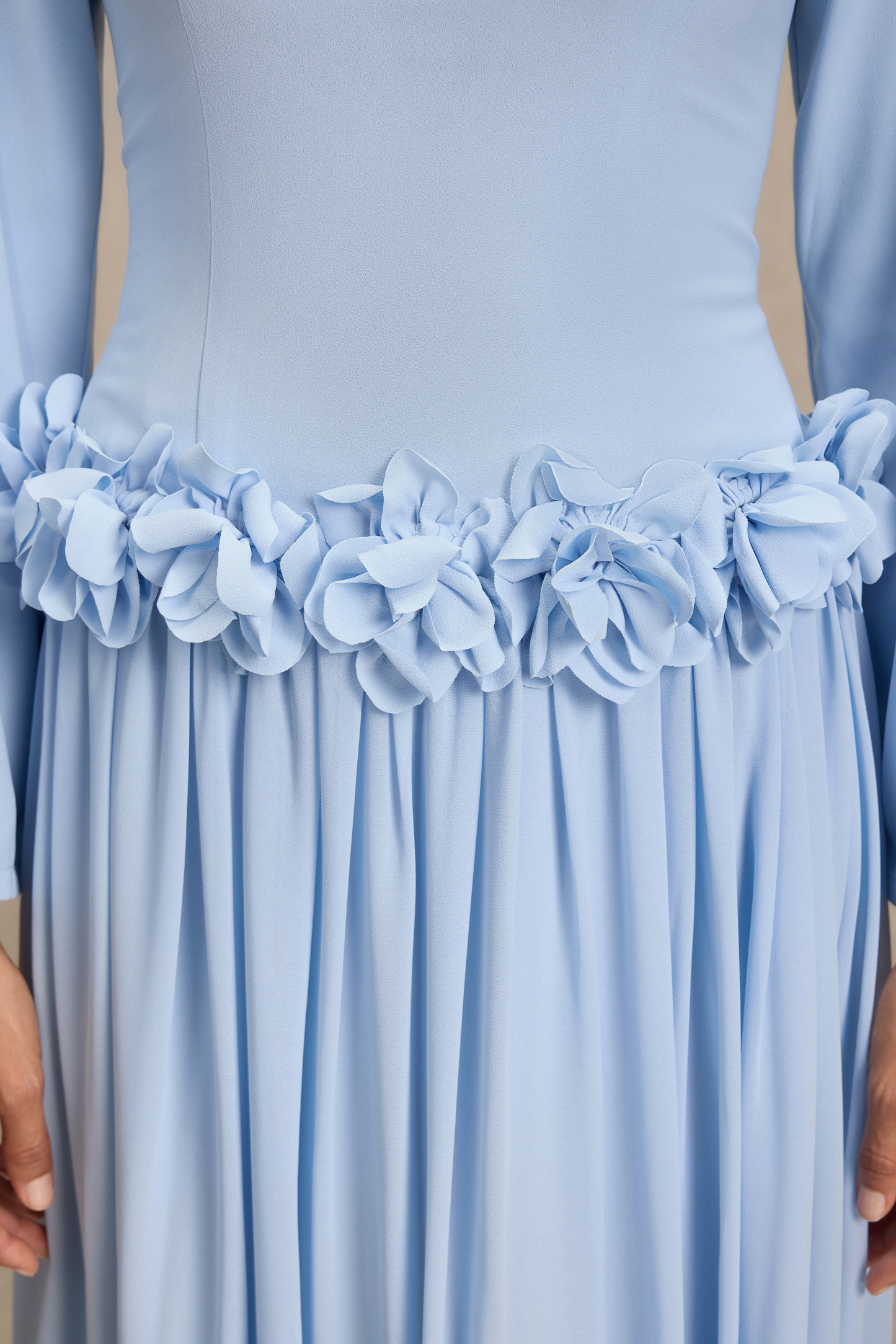3D Flower Long Sleeve Midi Dress