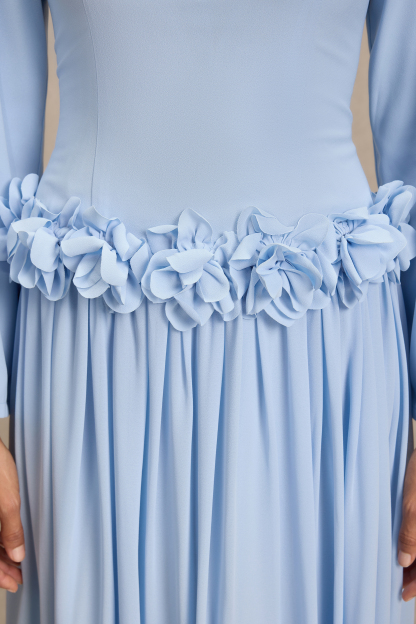 3D Flower Long Sleeve Midi Dress