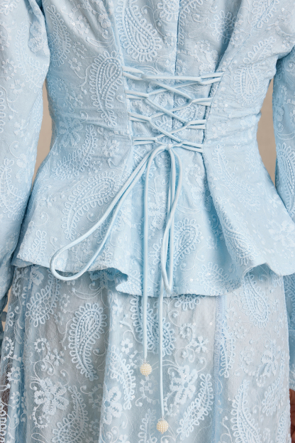 Lace V-Neck Top & High Waist Midi Skirt Set
