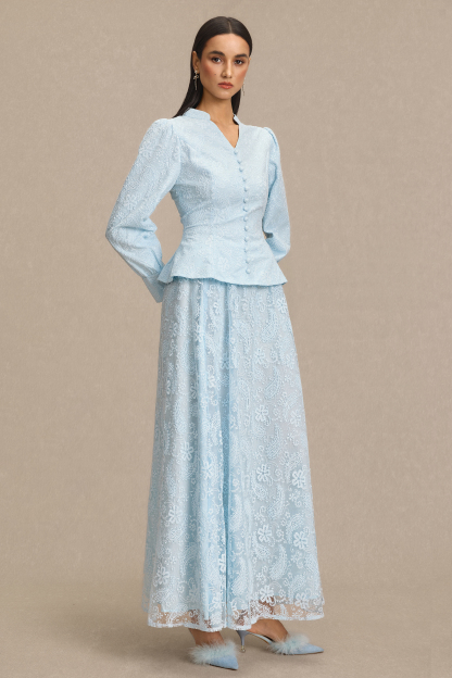 Lace V-Neck Top & High Waist Midi Skirt Set