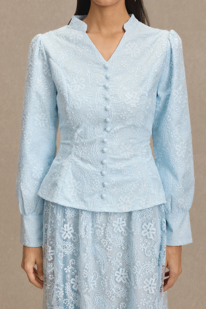 Lace V-Neck Top & High Waist Midi Skirt Set