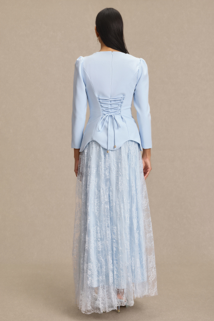 Lace Beaded Top & Mid Waist Maxi Skirt Set