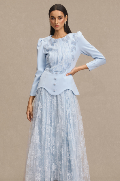 Lace Beaded Top & Mid Waist Maxi Skirt Set