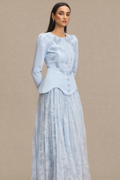 Lace Beaded Top & Mid Waist Maxi Skirt Set