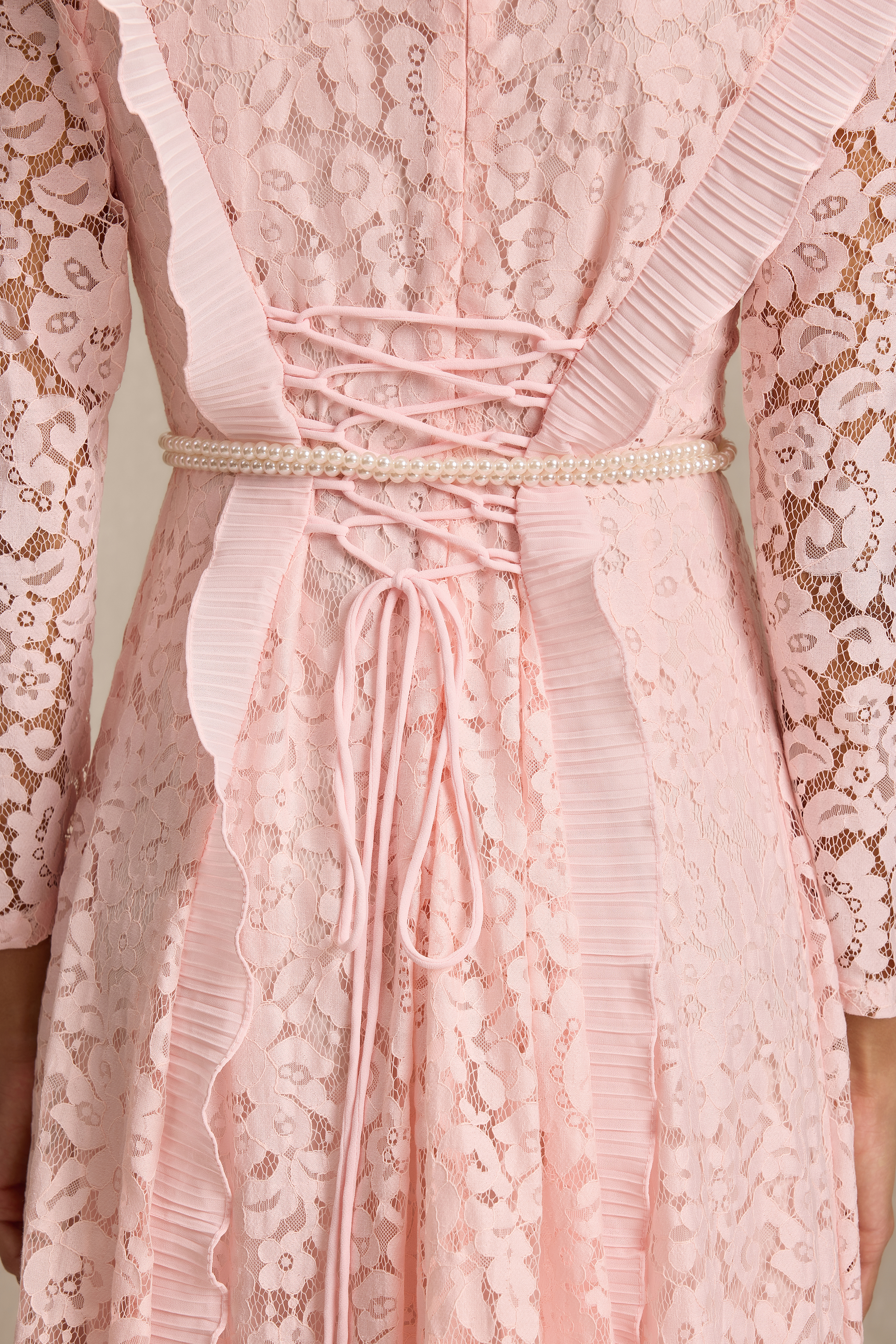 Lace 3D Flower Frill Maxi Dress With Belt