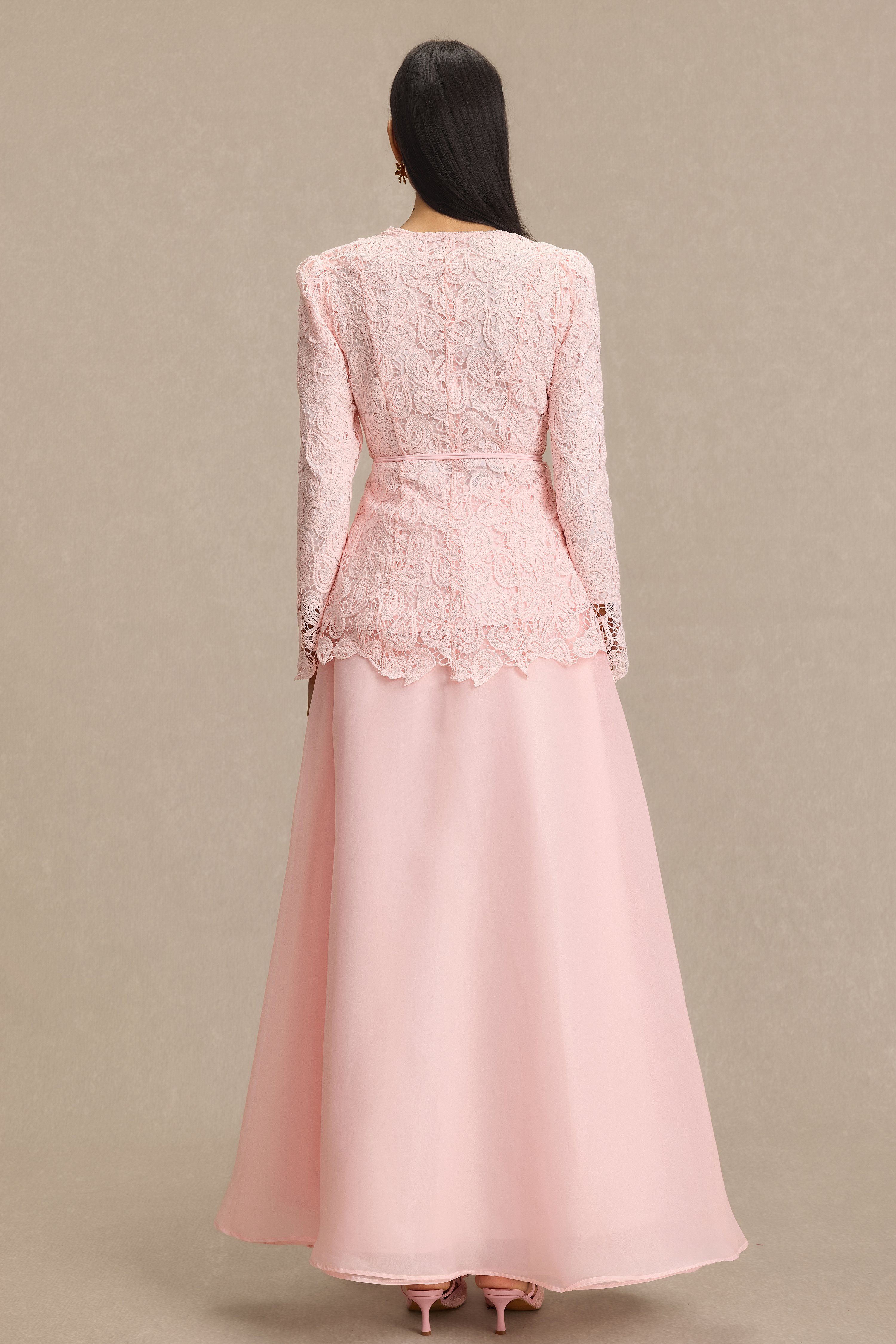 Lace 3D Flower Top & Organza Midi Skirt Set