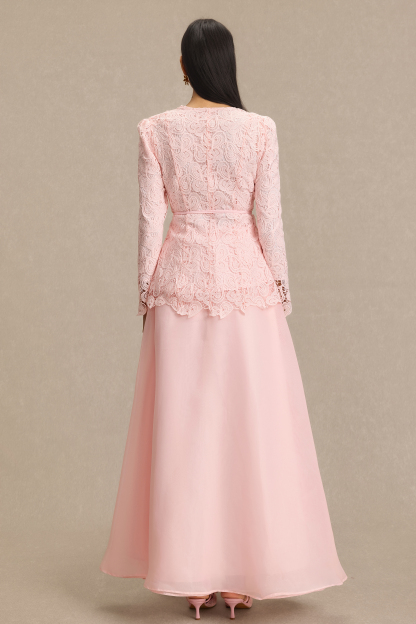 Lace 3D Flower Top & Organza Midi Skirt Set