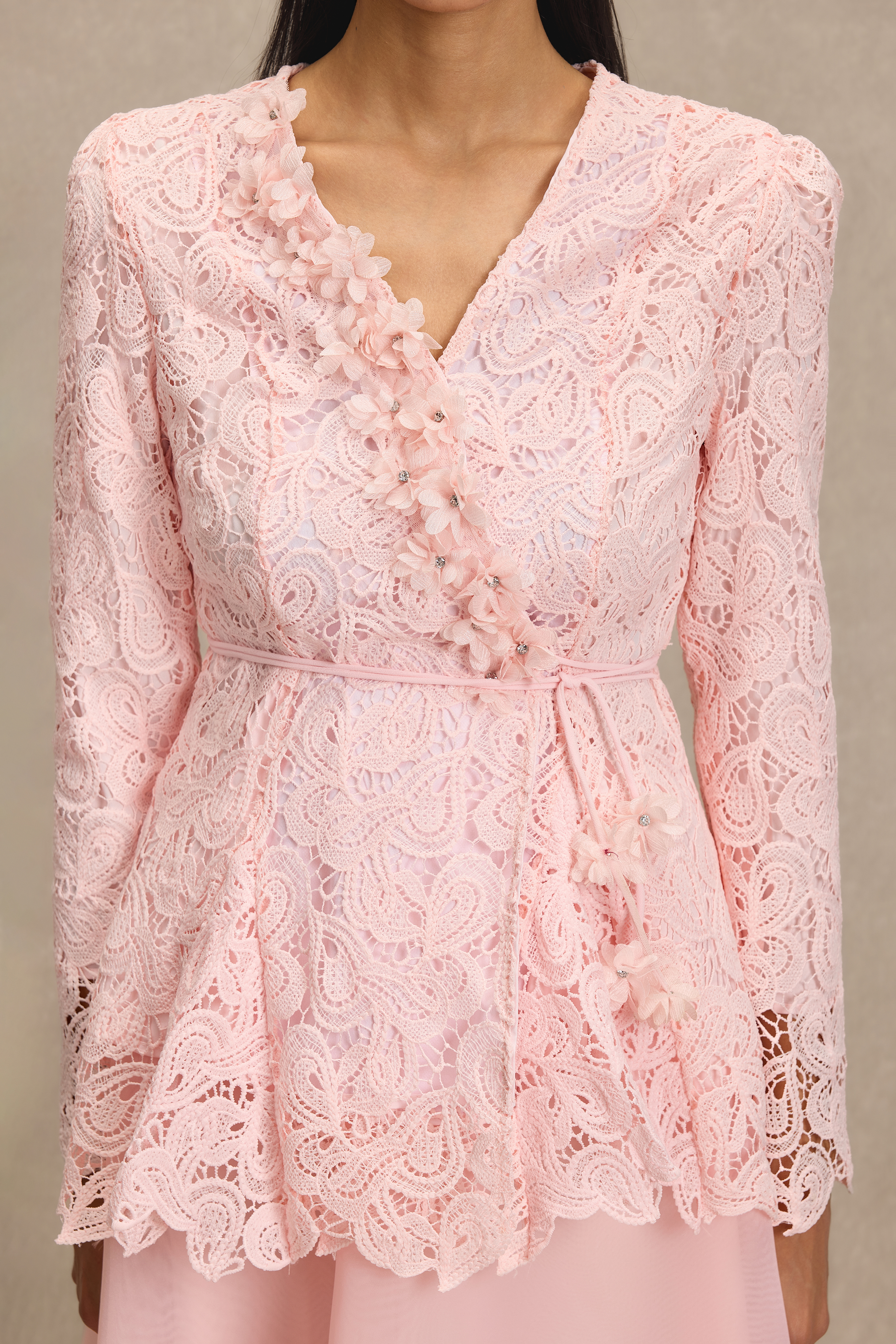 Lace 3D Flower Top & Organza Midi Skirt Set