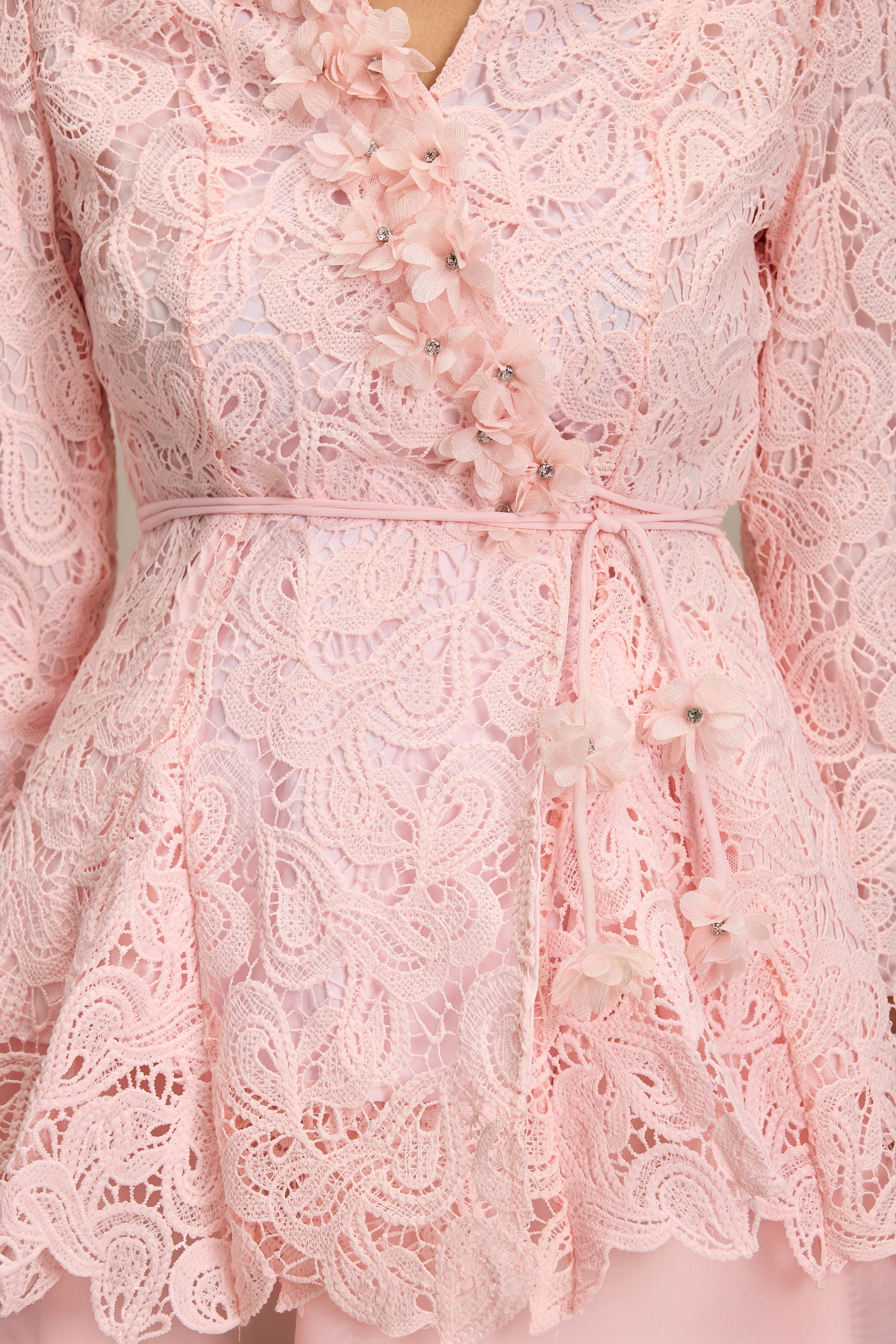 Lace 3D Flower Top & Organza Midi Skirt Set