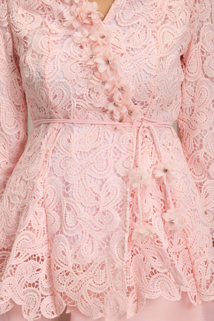 Lace 3D Flower Top & Organza Midi Skirt Set