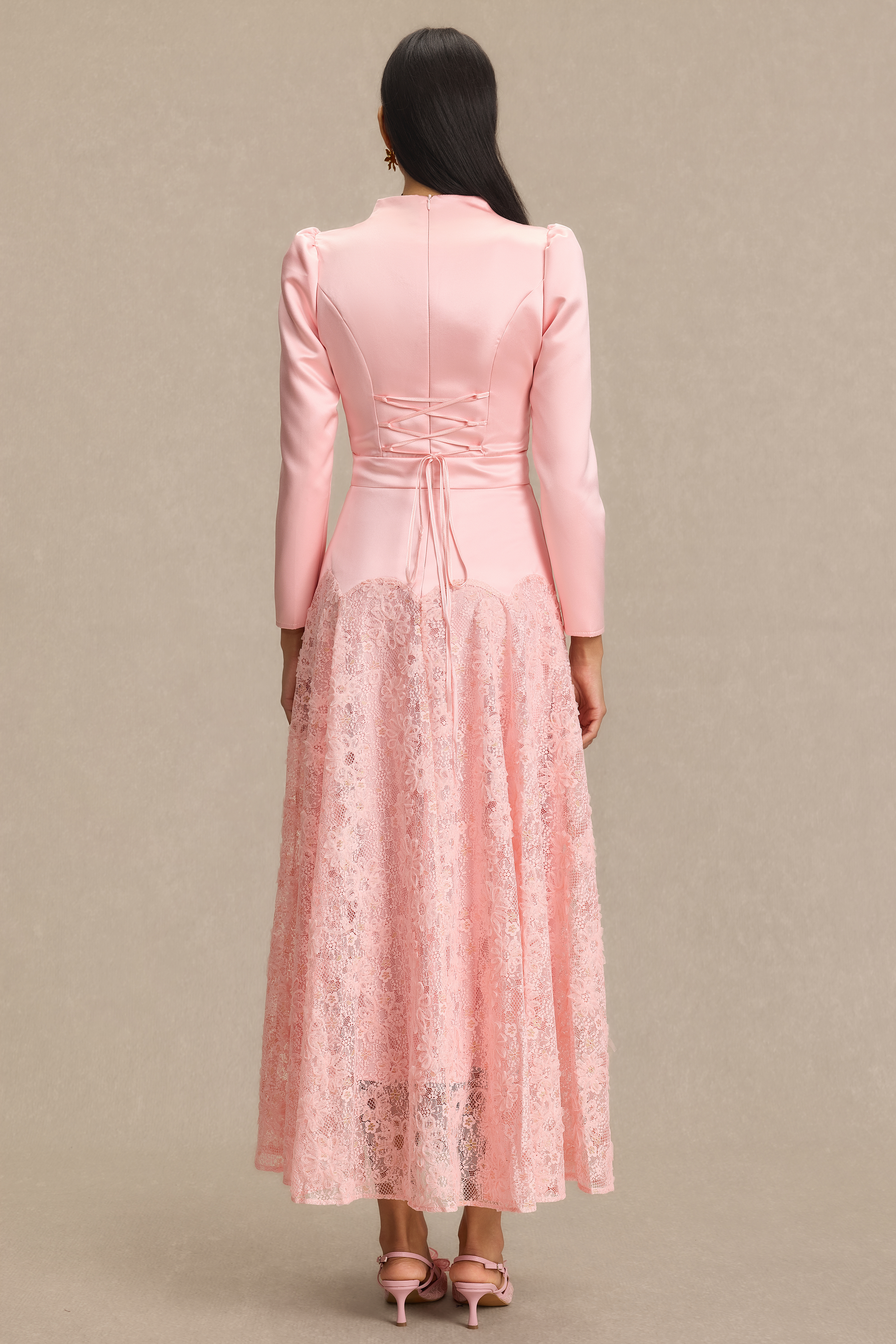 Lace V-Neck 3D Flower Maxi Dress