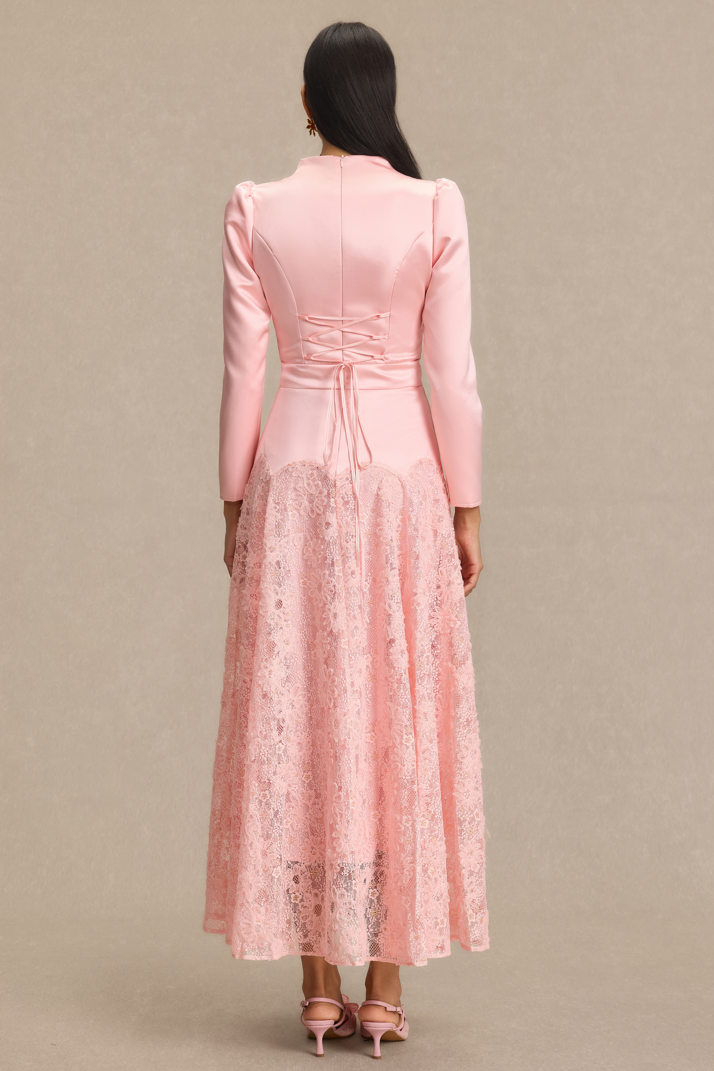 Lace V-Neck 3D Flower Maxi Dress