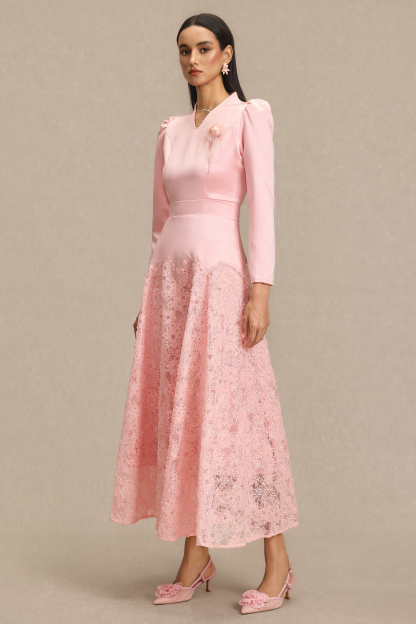 Lace V-Neck 3D Flower Maxi Dress