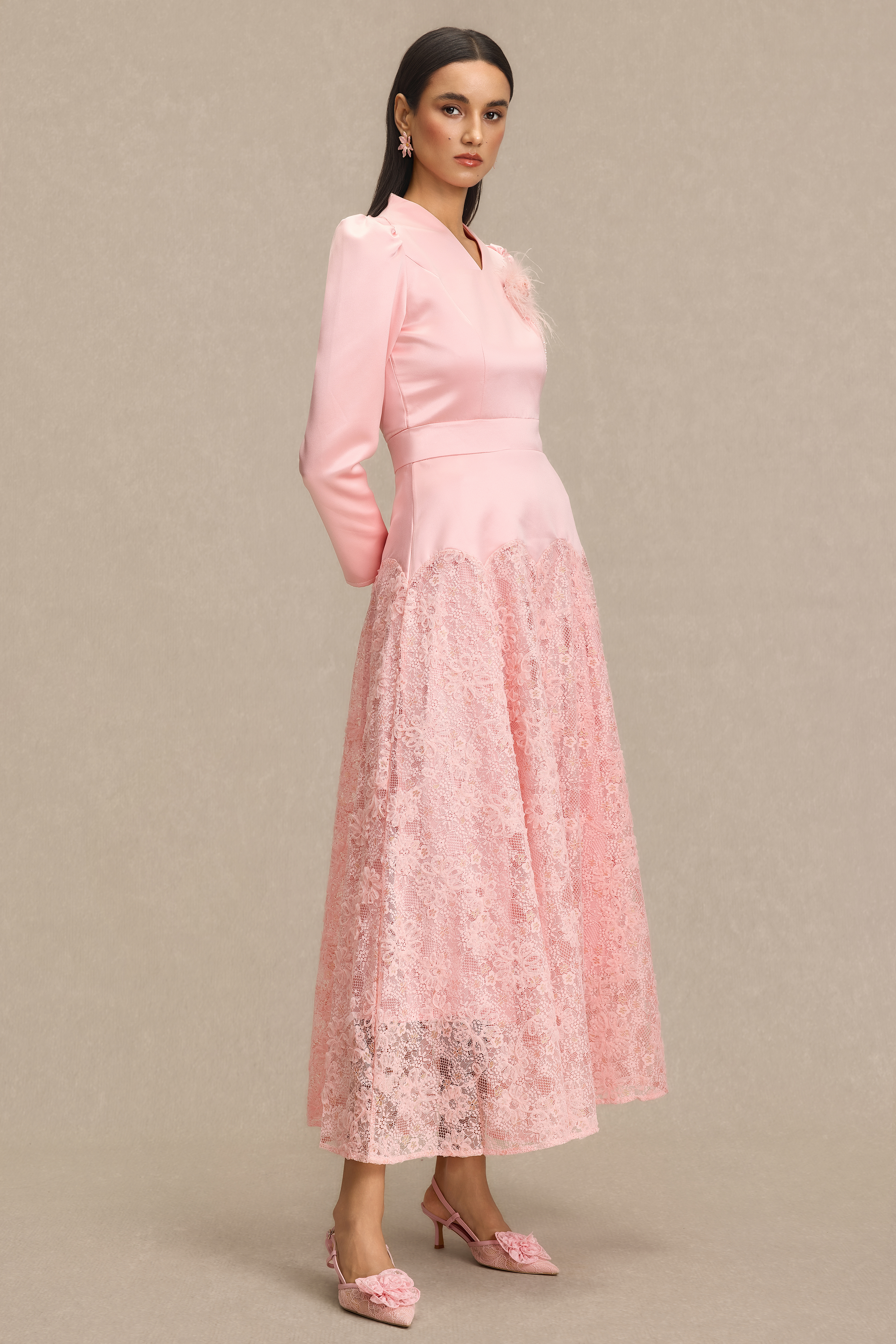 Lace V-Neck 3D Flower Maxi Dress