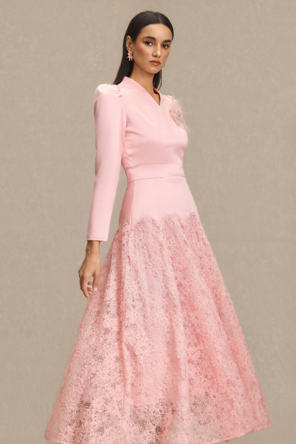 Lace V-Neck 3D Flower Maxi Dress