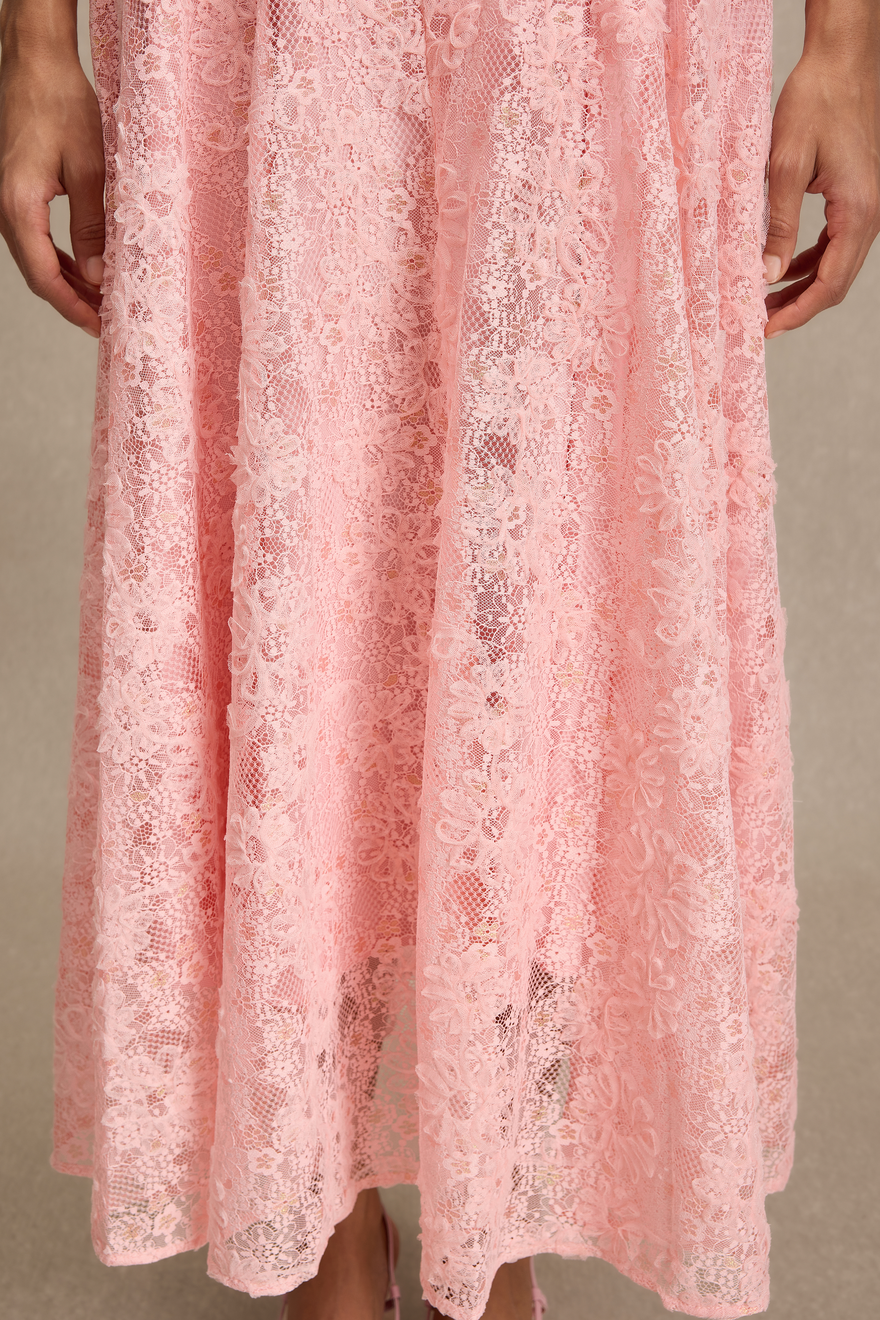 Lace V-Neck 3D Flower Maxi Dress