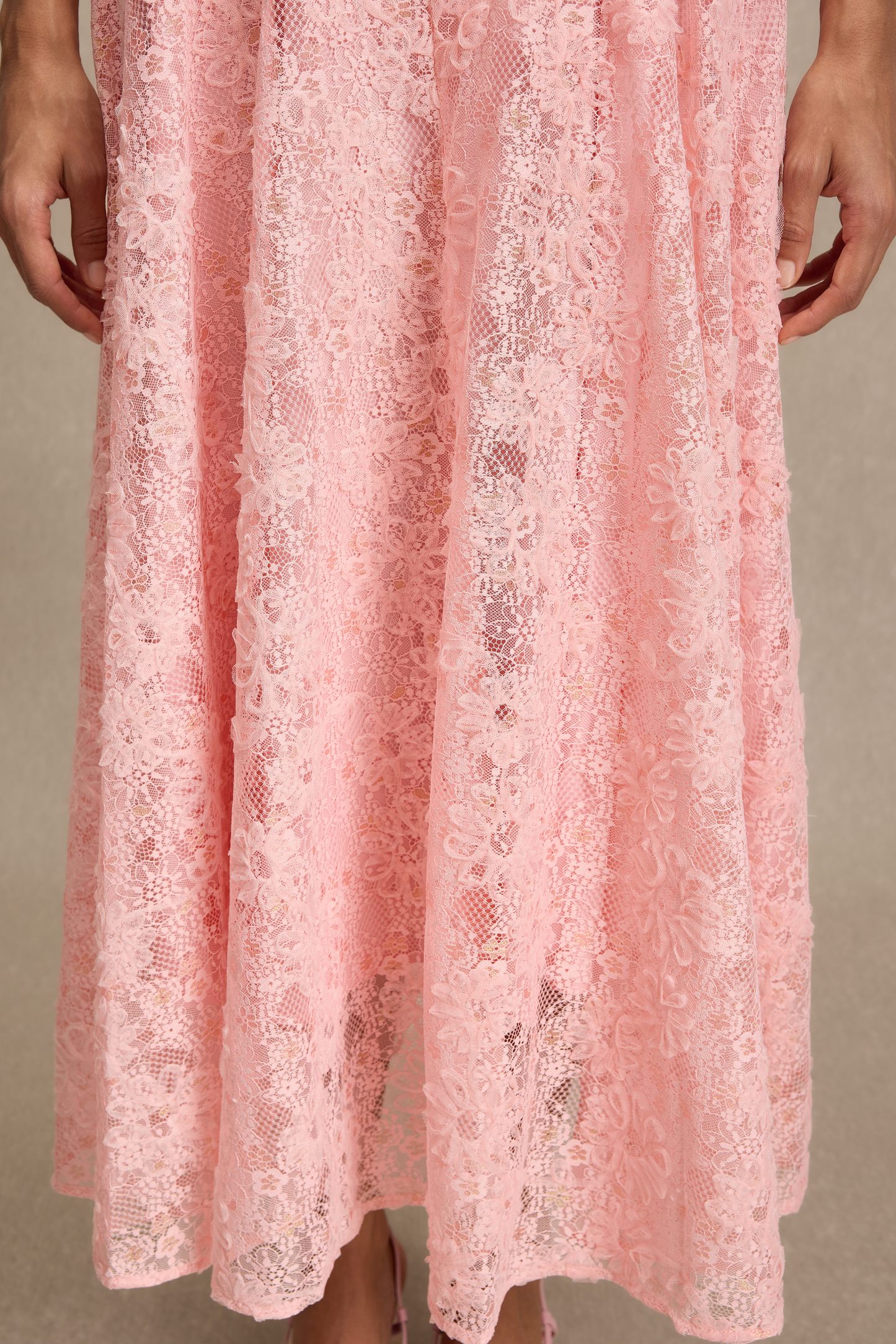 Lace V-Neck 3D Flower Maxi Dress