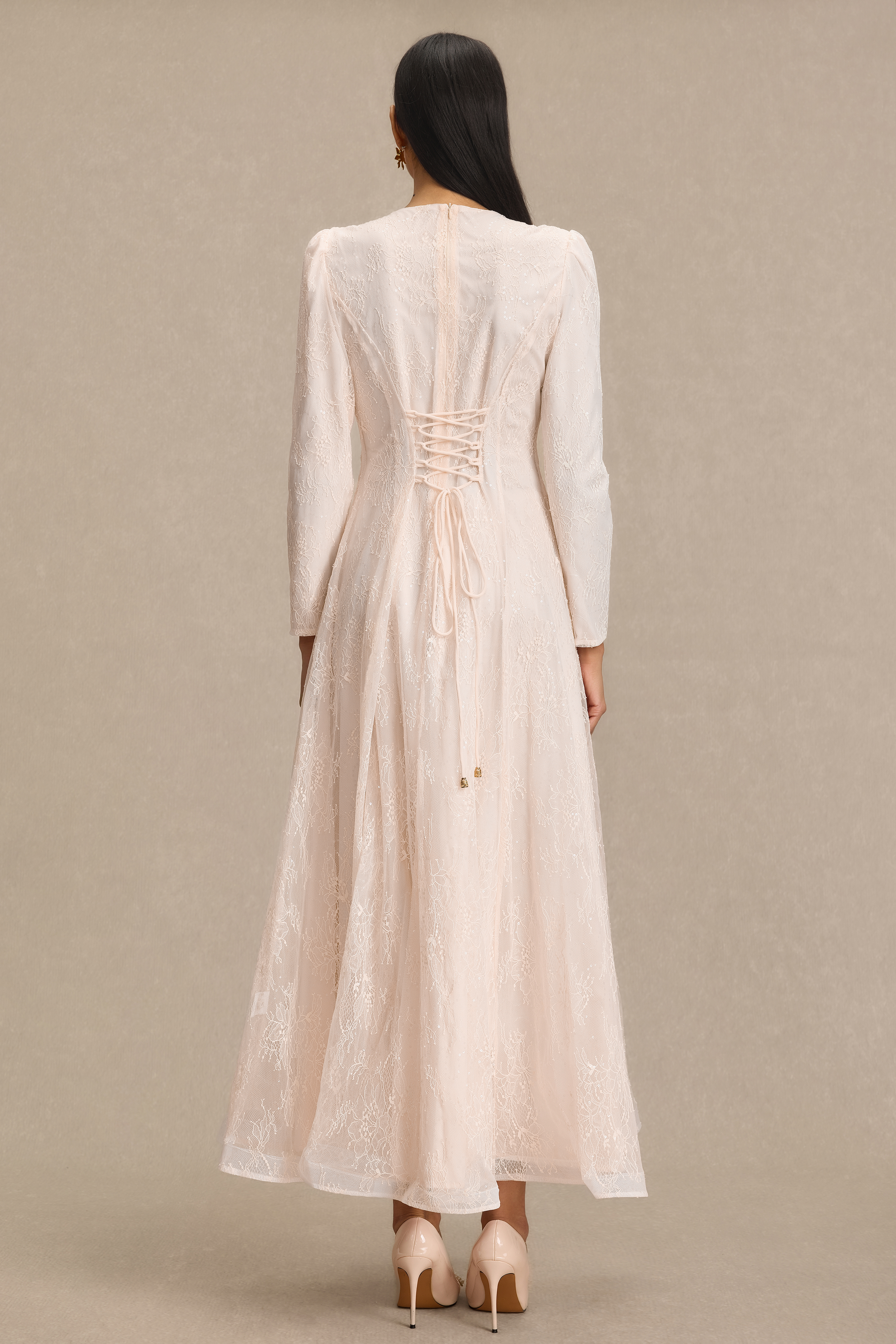 Lace Gathering Button Maxi Dress