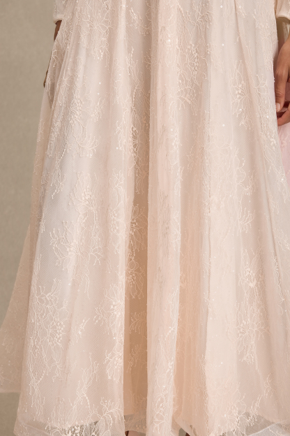 Lace Gathering Button Maxi Dress