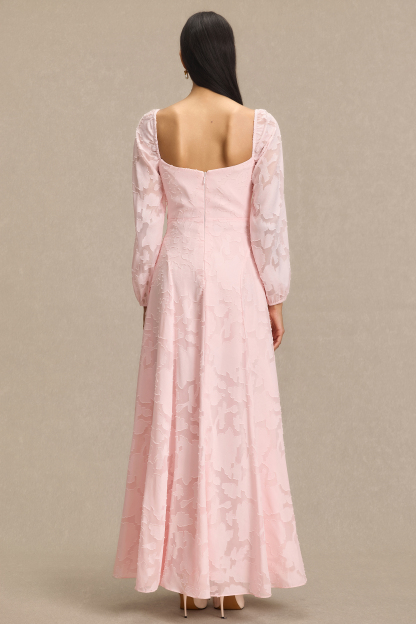 Burn-Out Ruched Lantern Sleeve Maxi Dress