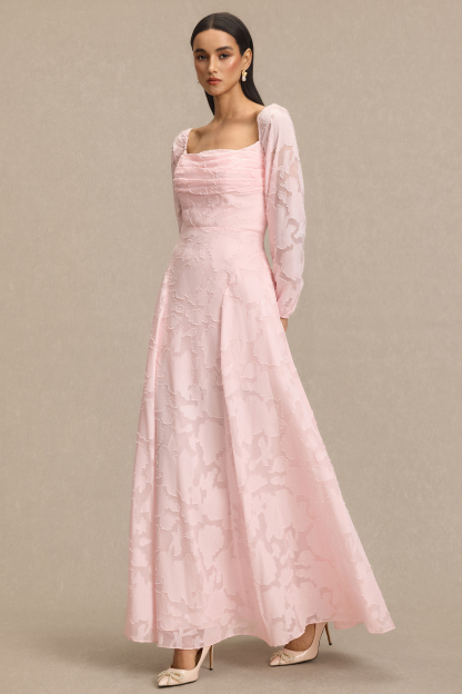 Burn-Out Ruched Lantern Sleeve Maxi Dress