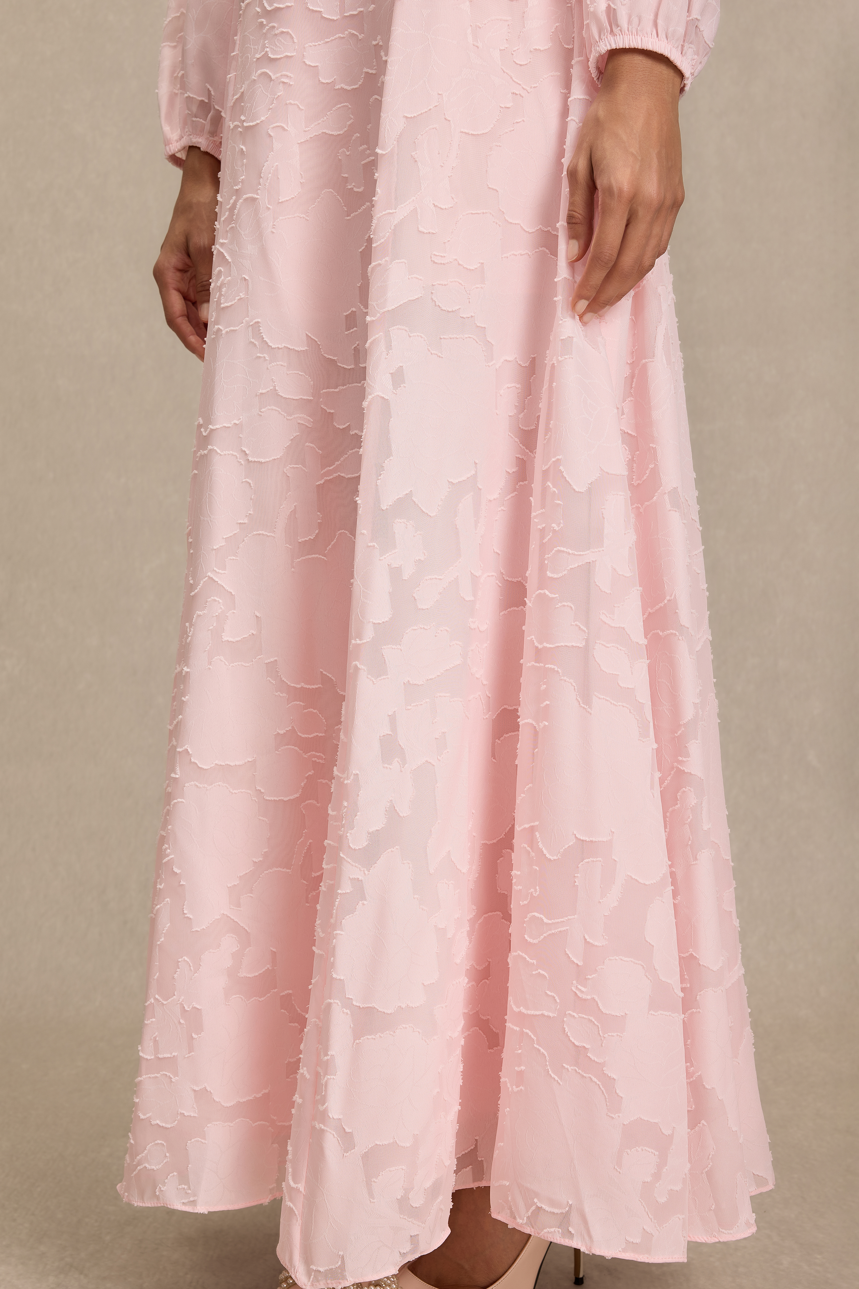 Burn-Out Ruched Lantern Sleeve Maxi Dress