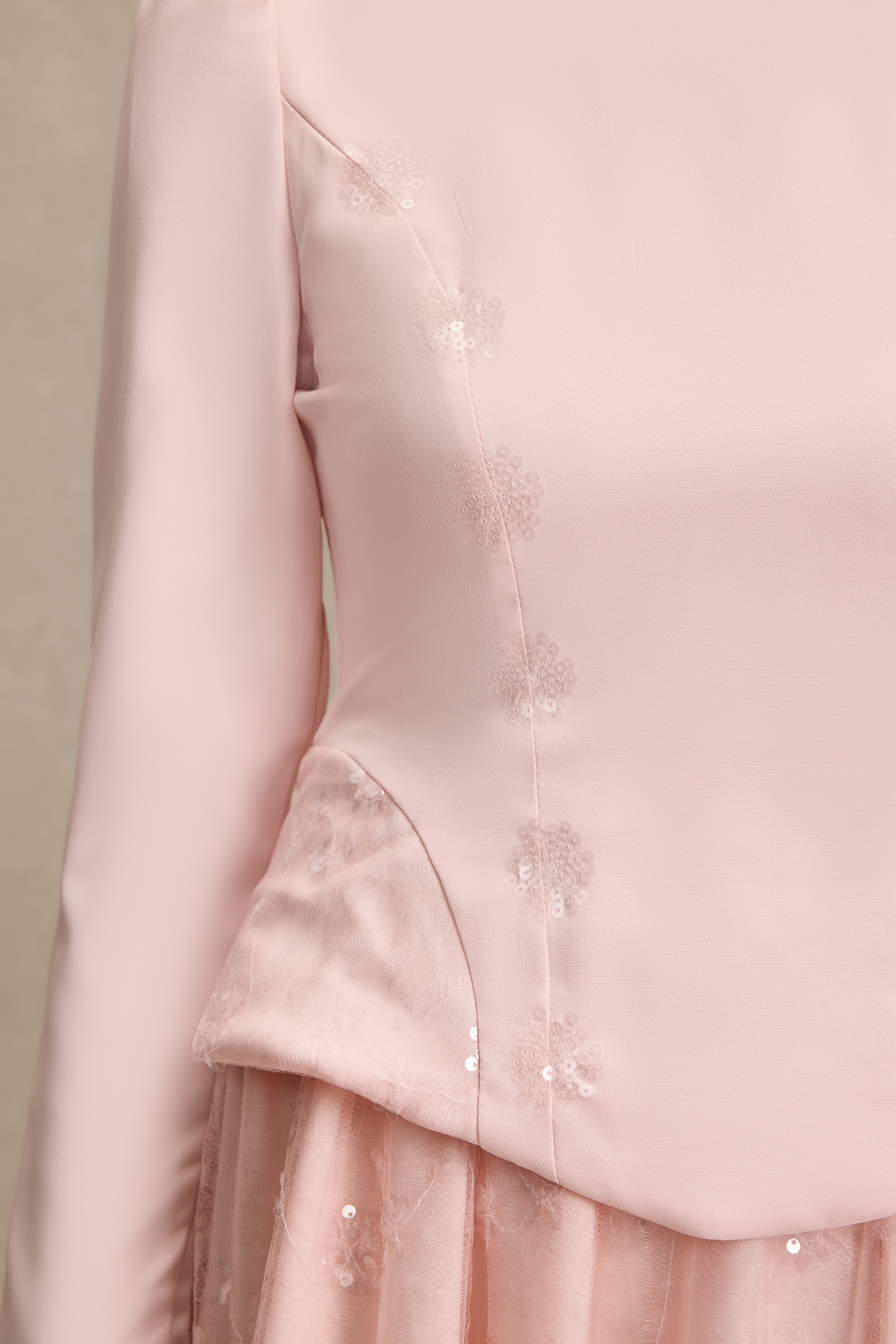 Stand Collar Sequin Embroidered Midi Dress