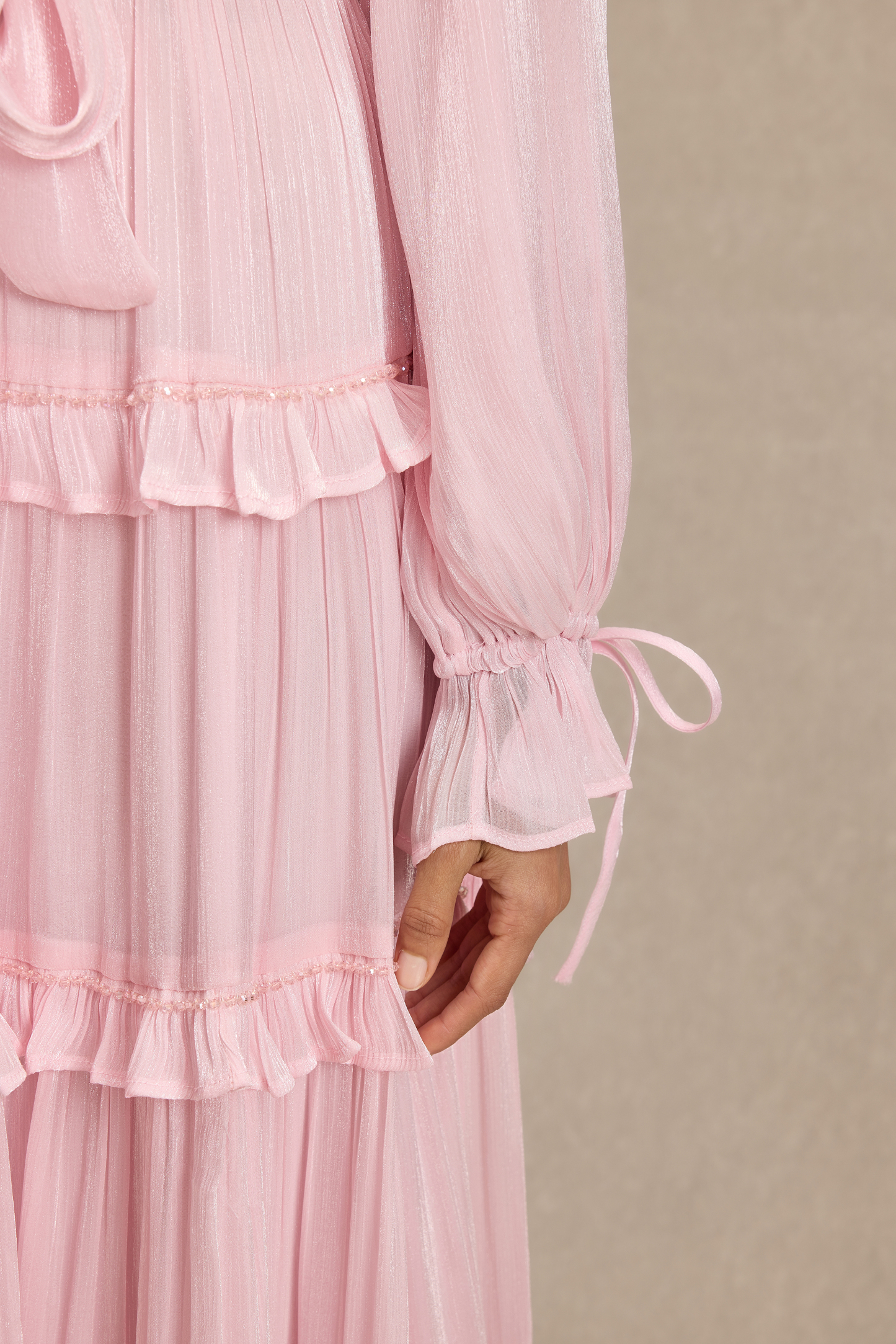 Beaded Frill Midi Dress With Belt