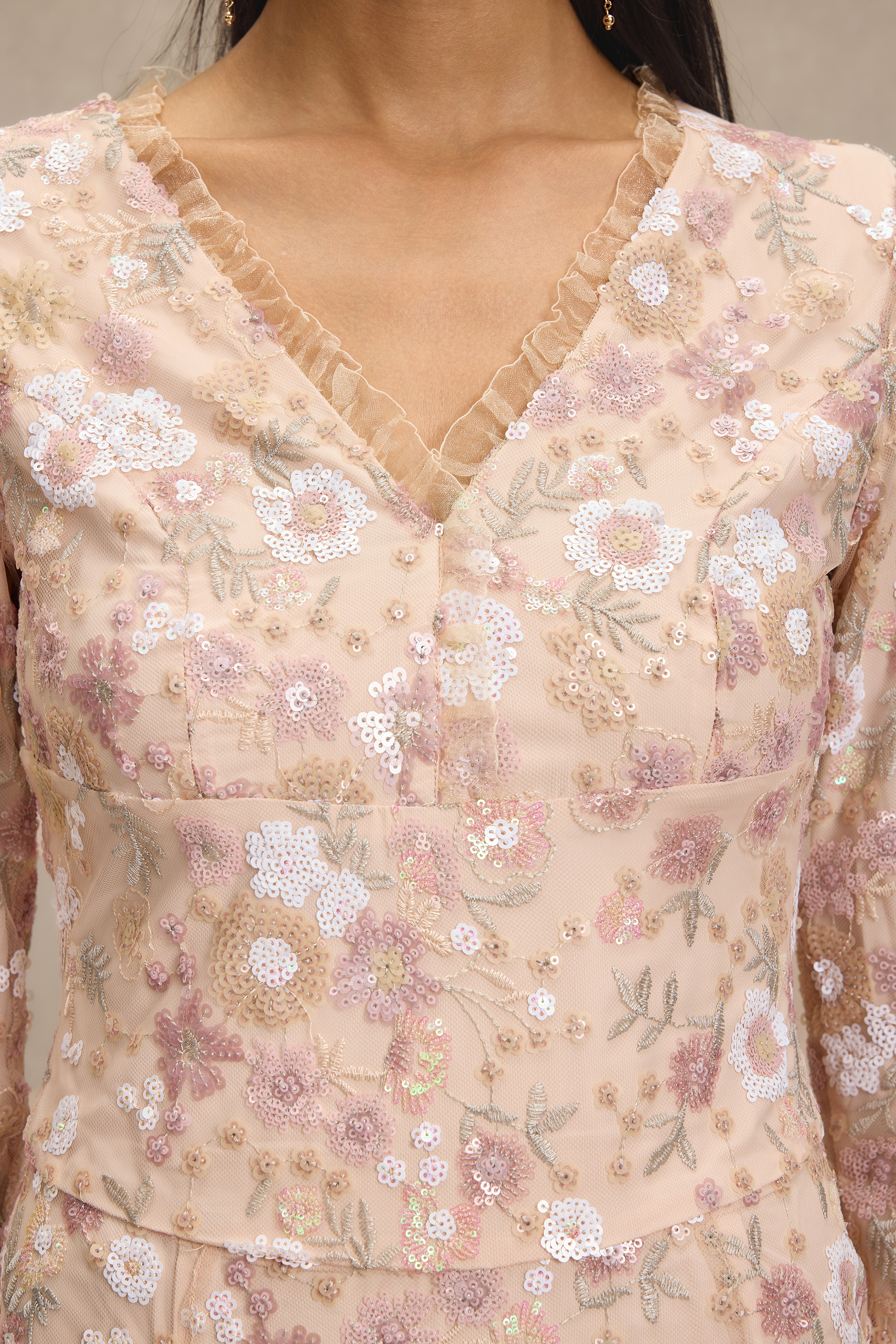 Sequin Embroidery Tassel Maxi Dress