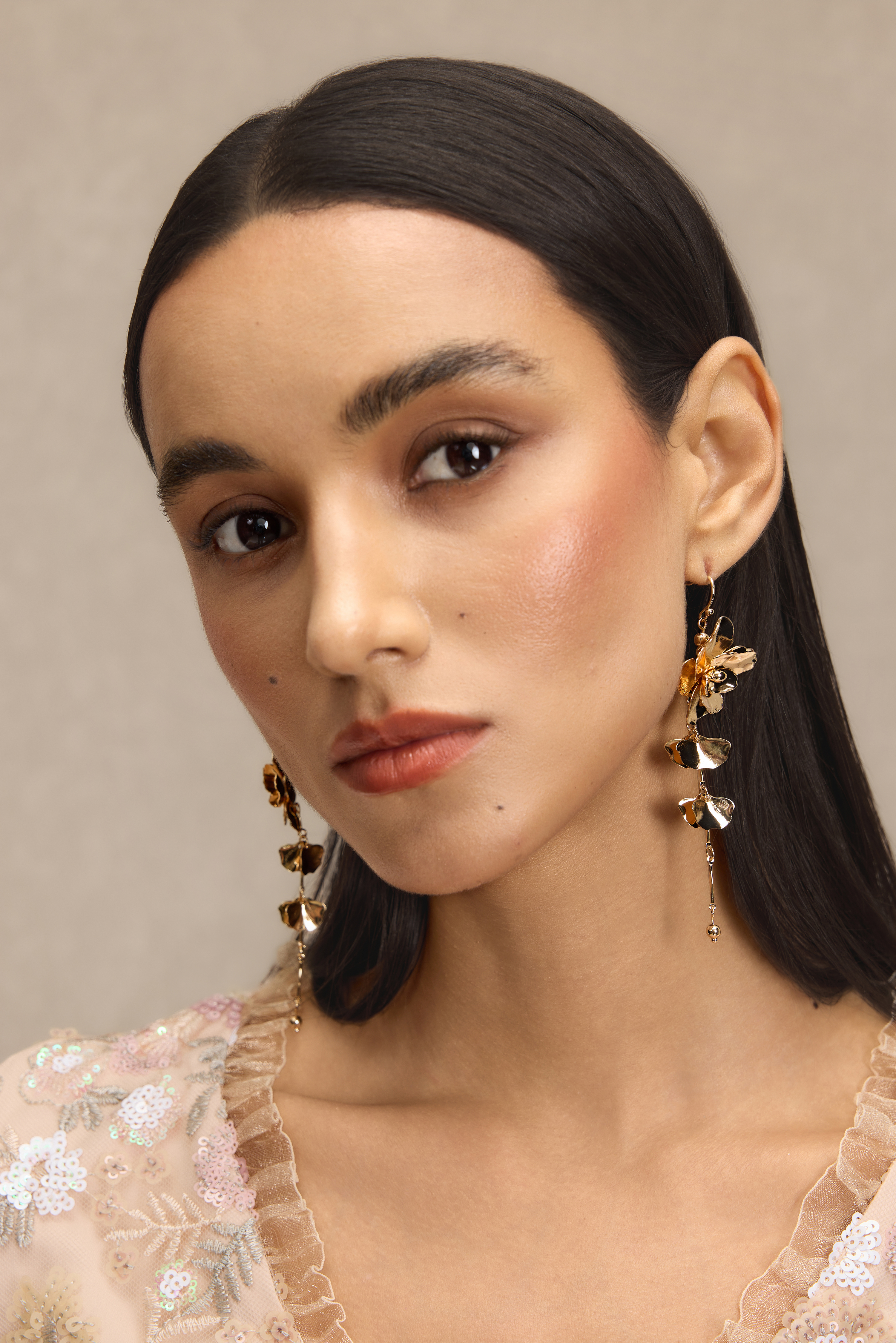 Metal 3D Flower Drop Earrings