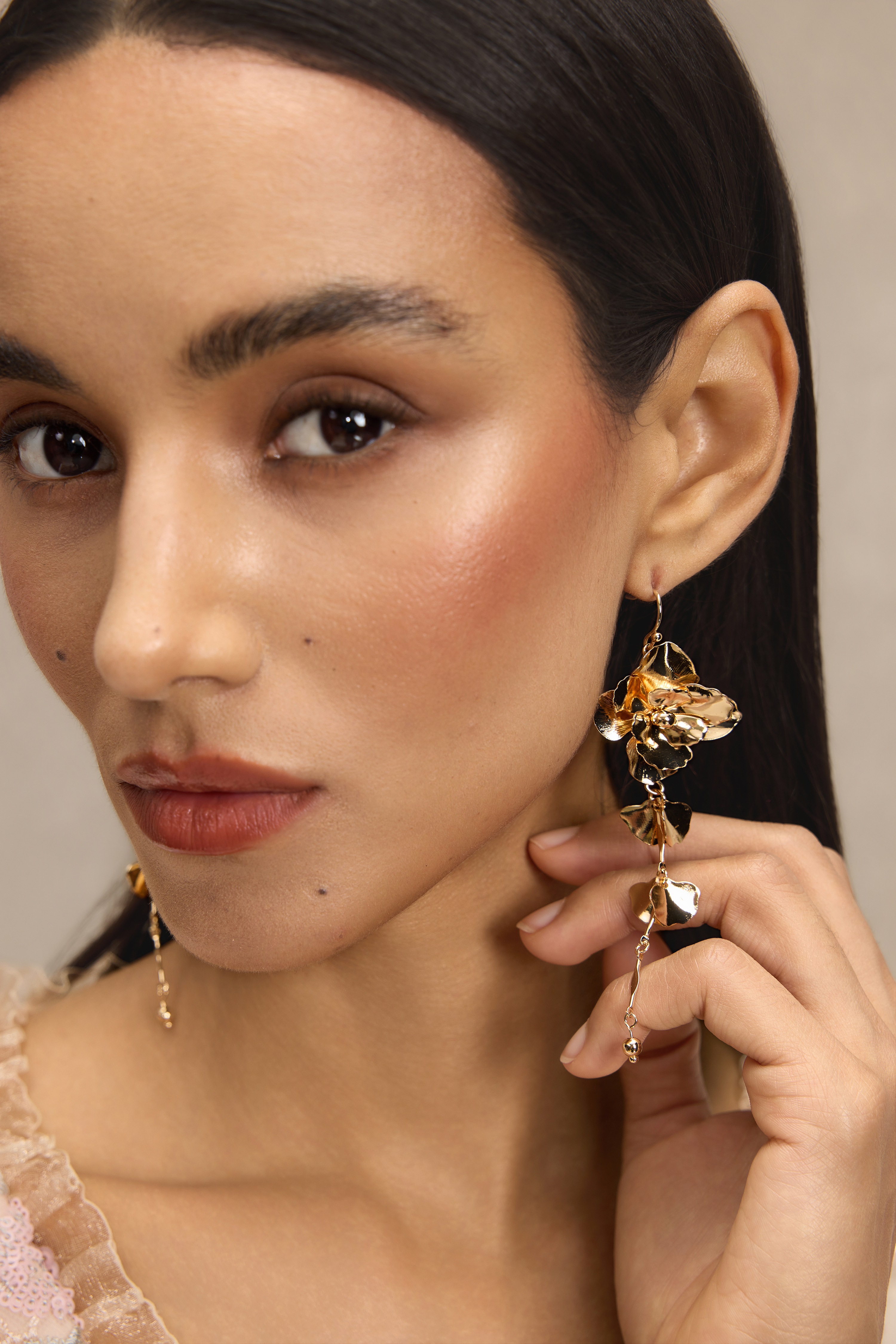 Metal 3D Flower Drop Earrings