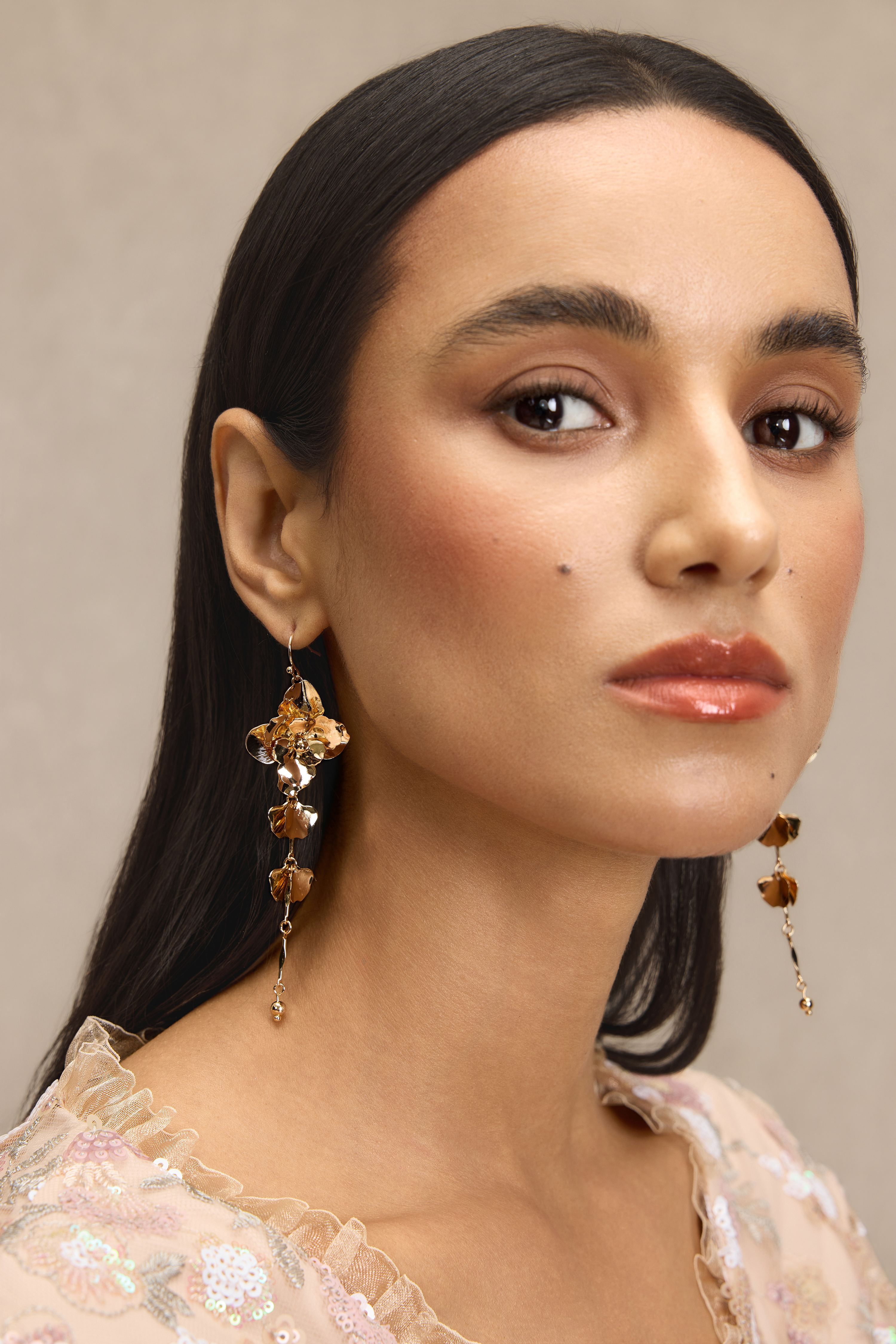 Metal 3D Flower Drop Earrings