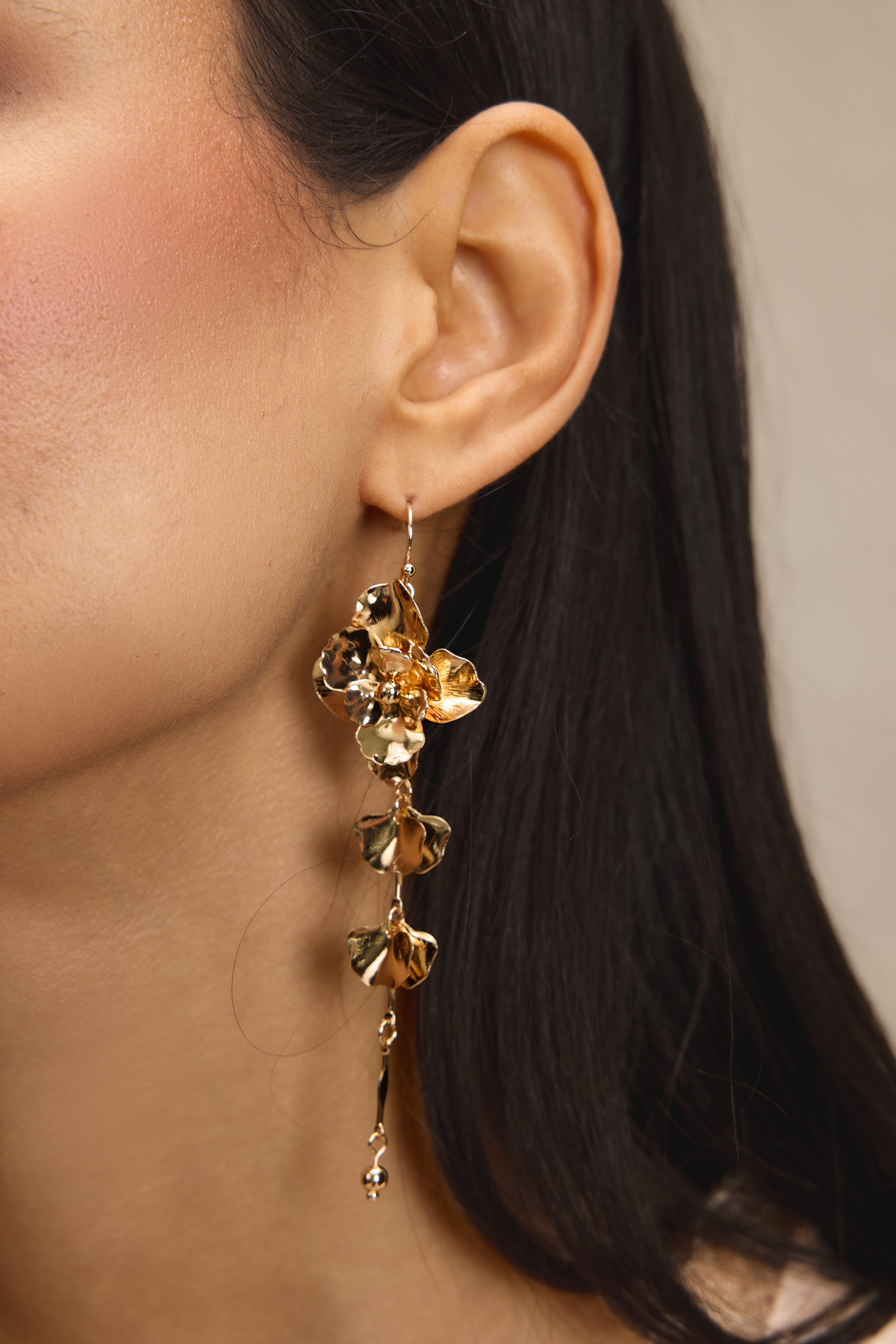 Metal 3D Flower Drop Earrings