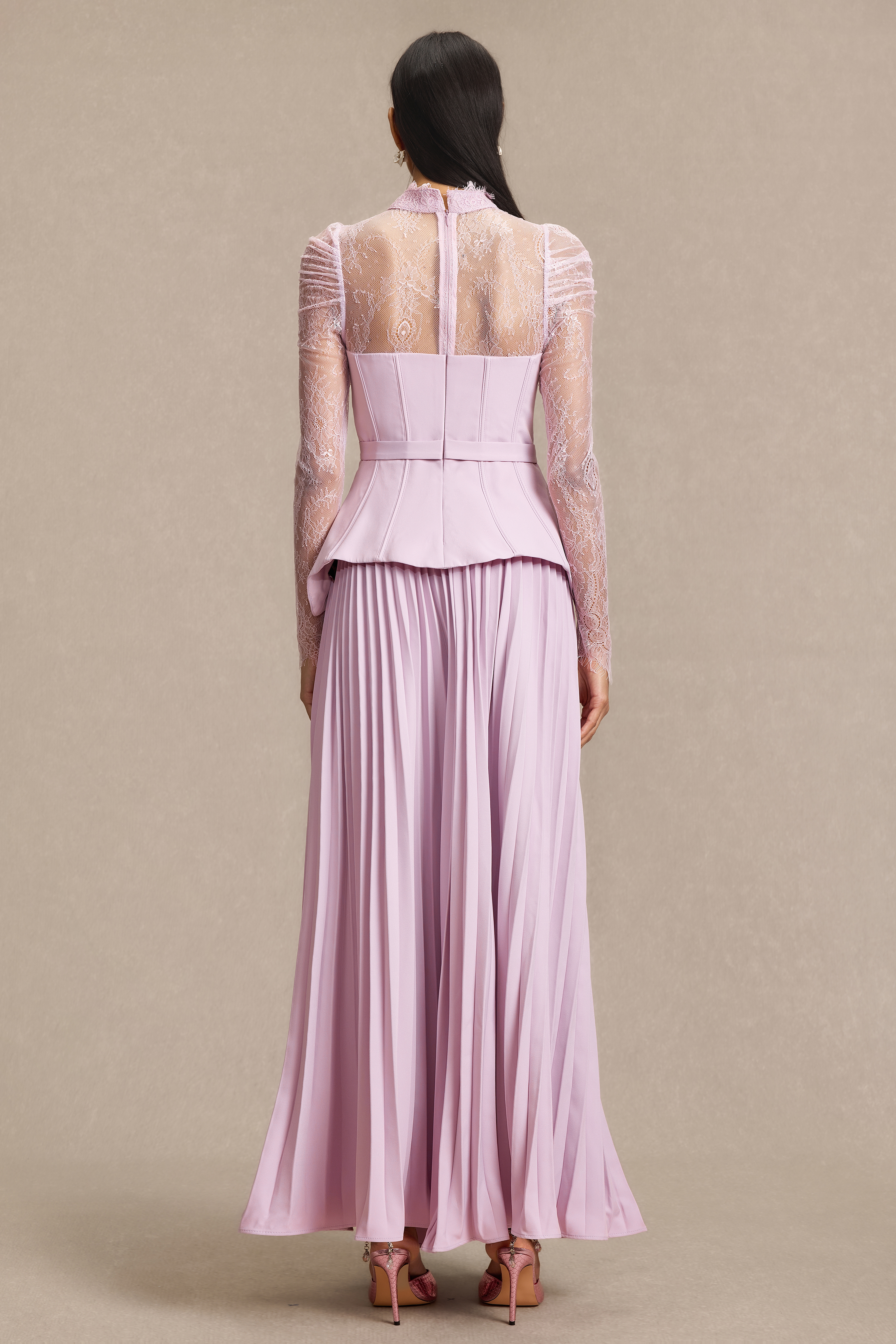Lace Corset Top & Pleated High Waist Midi Skirt Set
