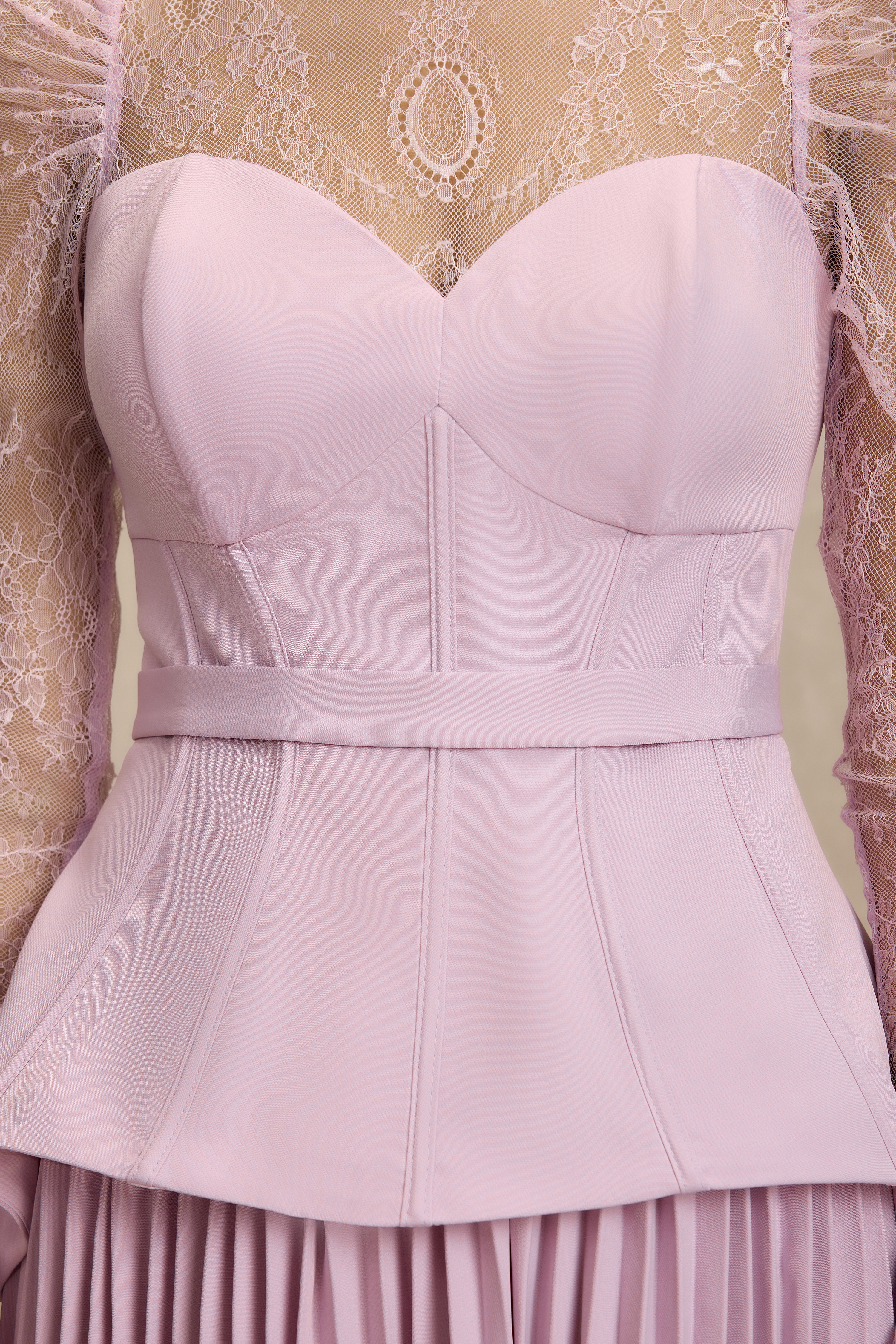 Lace Corset Top & Pleated High Waist Midi Skirt Set