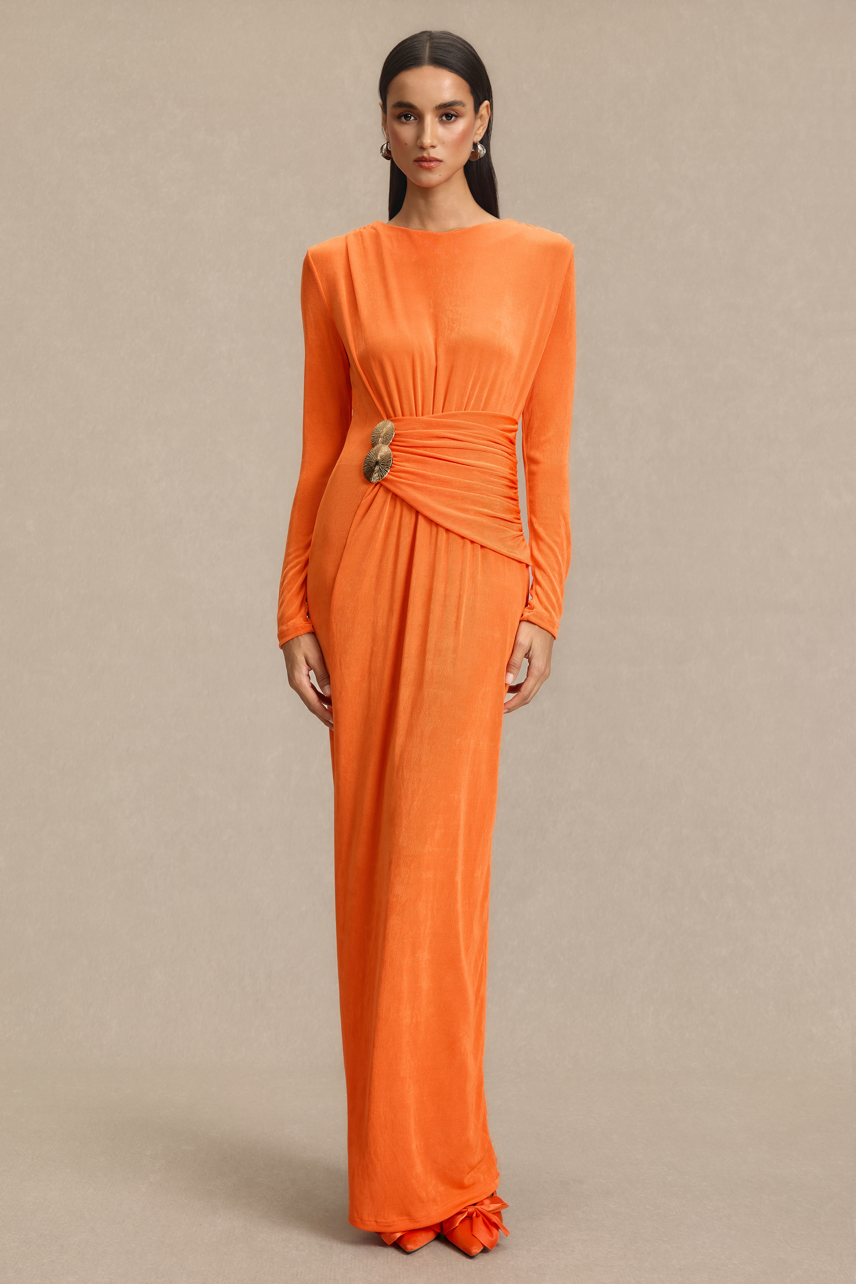 Solid Metal Decorations Gathering Maxi Dress